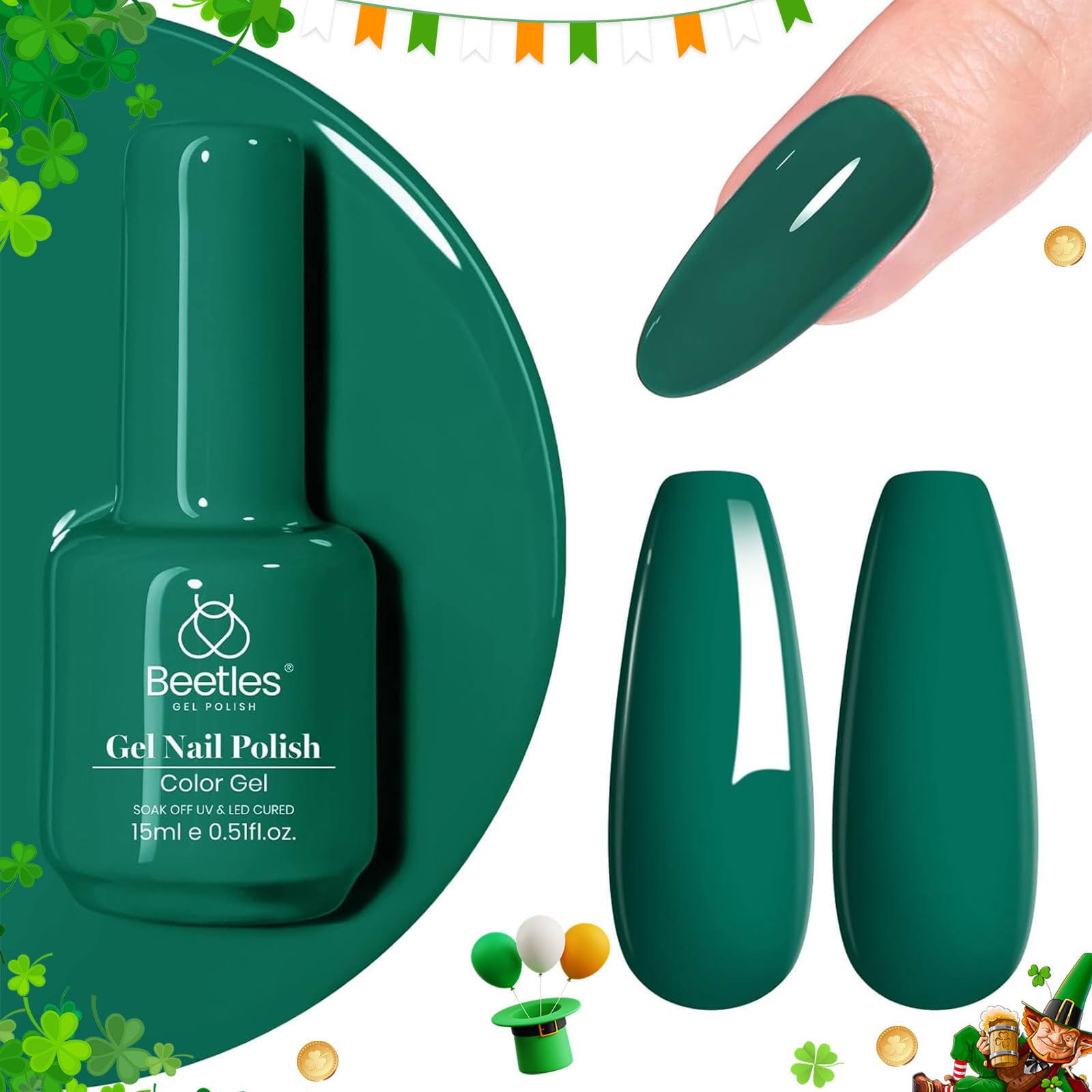 Beetles Gel Nail Polish 1 Pcs 15ml-Emerald Green Gel Nail Polish Soak Off Uv LED Nail Lamp Needed Gel Polish Nail Art Manicure Salon DIY Home 0.5Oz Gift for Women
