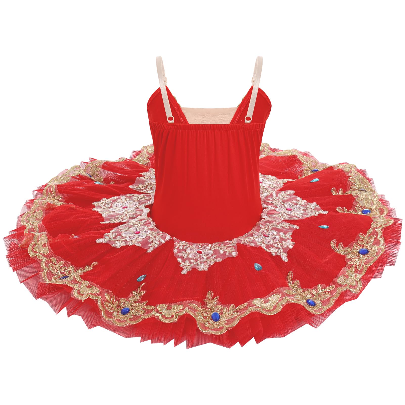 IDOPIP Enfant Fille Costumes de Ballet Danse Tutu Robe Perles Strass Fleurs Broderie Dentelle Cygne Col en V Fines Bretelles