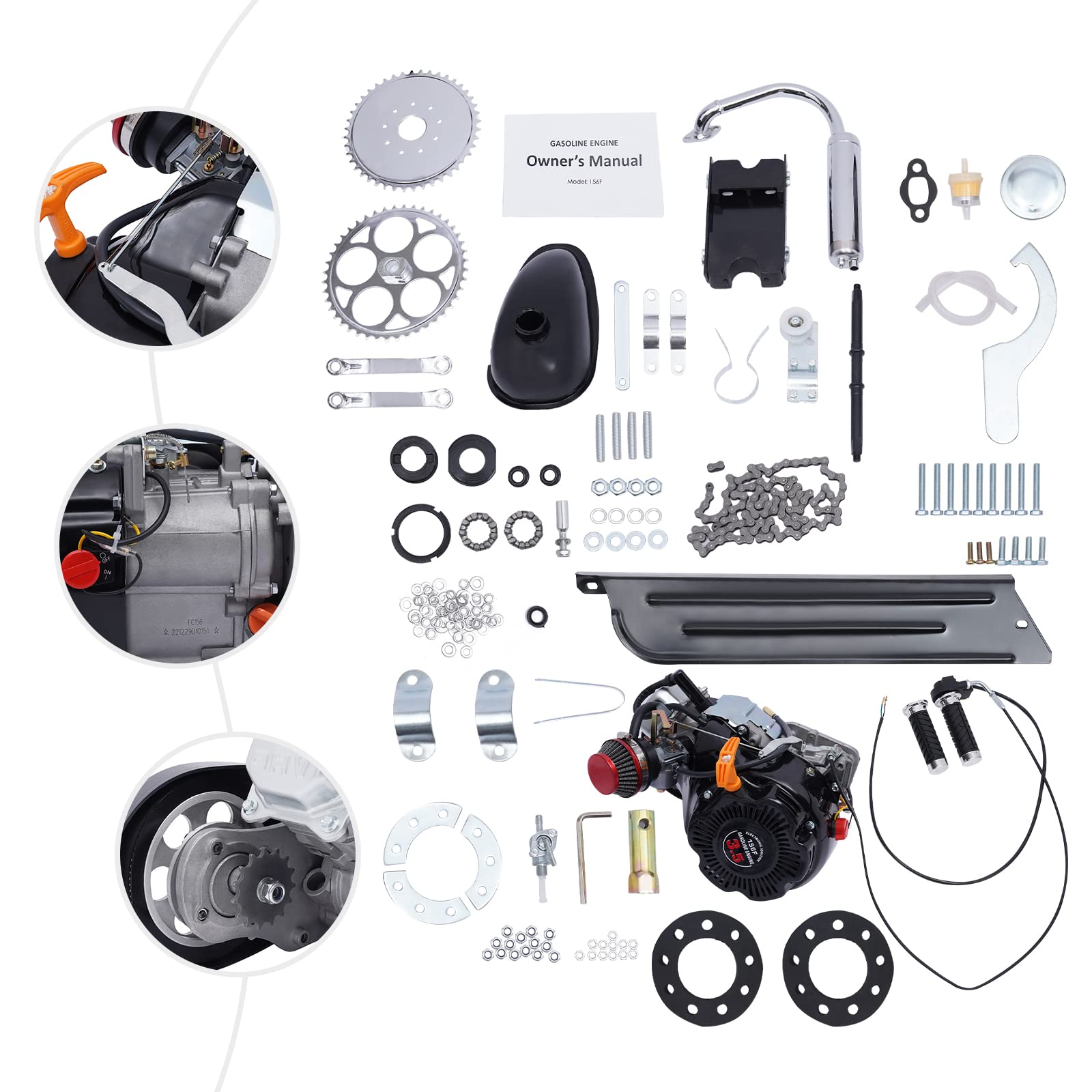 100cc Four-Stroke Bicycle Gasoline Engine Air-cooled Motor Chain Noise Reduction Kit?For large triangular empty frame mountain bikes, road vehicles,ATVs(belt version)