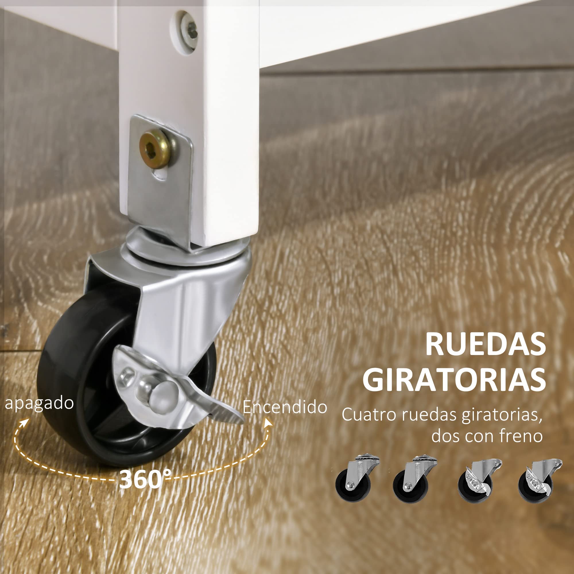 HOMCOM Carro de Cocina con Ruedas 1 Cajón Armario 40 kg 76x48x88 cm Blanco | Carrito de Servicio, Estantes Extraíbles, Botellero para 4 Botellas, para Comedor Salón