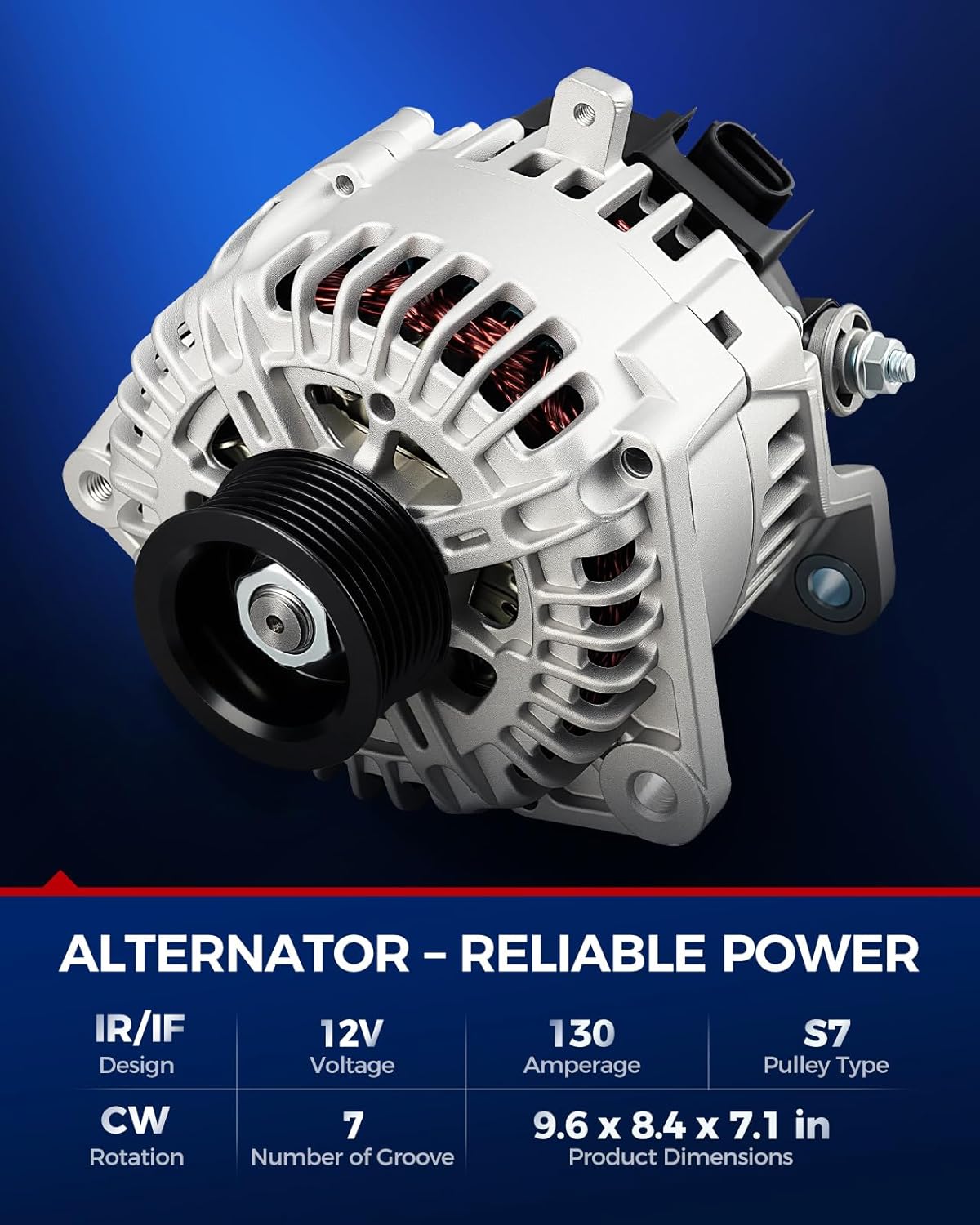 KAX Alternator Fit for Nissan,INFINITI,for Suzuki, Frontier 2008-2019 4.0L, TITAN 08-15, Xterra 07-15, Armada 07-15, Pathfinder 10-12, NV2500 12-17 for 11256N 12V 130Amp CW S7 7-Groove Pulley