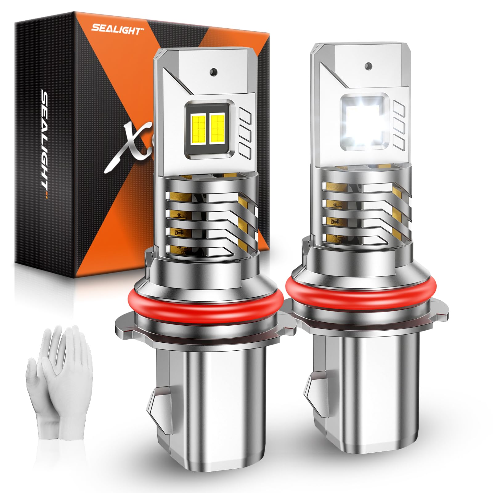 SEALIGHT 9004 Bulbs, 50,000LM 900% Brightness Light Bulbs, 6500K Cool White with 15000RPM Fan, Plug and Play ATV/UTV, 10-Year Extended Lifespan IP68 Waterproof, Pack of 2