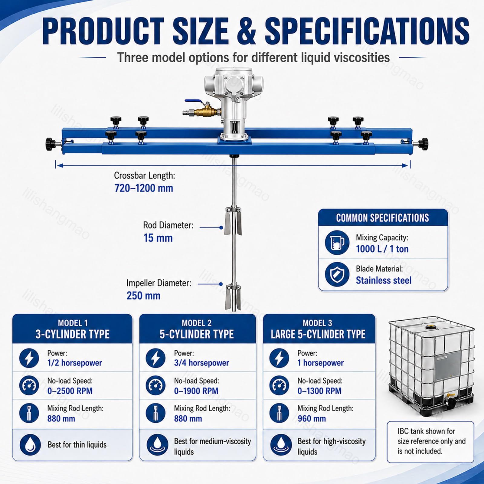 Agitador Neumático,Agitador de Aire con Soporte para Depósito IBC 1000L,Mezclador de Aire con Hélice Plegable y Eje de Acero Inoxidable,para Pinturas,Tintas,Resinas,Adhesivos 3-Cylinder