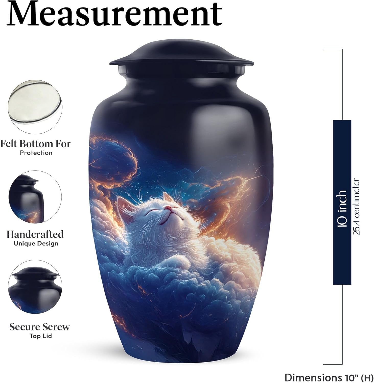White Cat Urn - Blue Urn for Ashes Adult Female - Large Urns for Human Ashes Adult Man - Small Cremation Keepsakes for Dad- Blue Urns for Women & Men - Ash Holders (Combo of 5, 10" & 3")