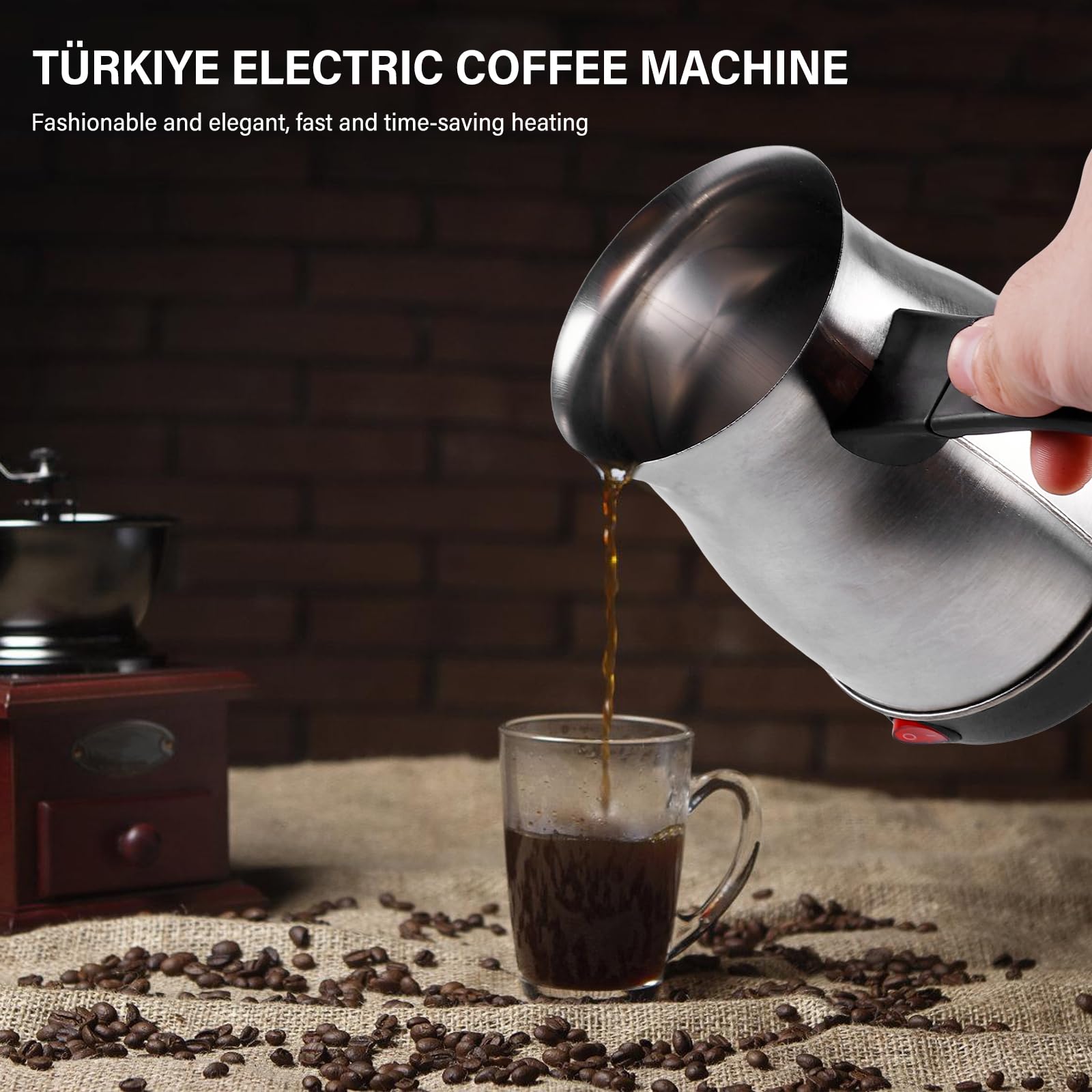BYZESTY Elektrische Türkische Kaffeemaschine, 500ml Elektrische Kaffeekanne, Elektrische Türkische Kaffeekanne, Turkischer Kaffeekocher, Mokka Maschine Turkish Coffee Maker für Zuhause Büro Camping