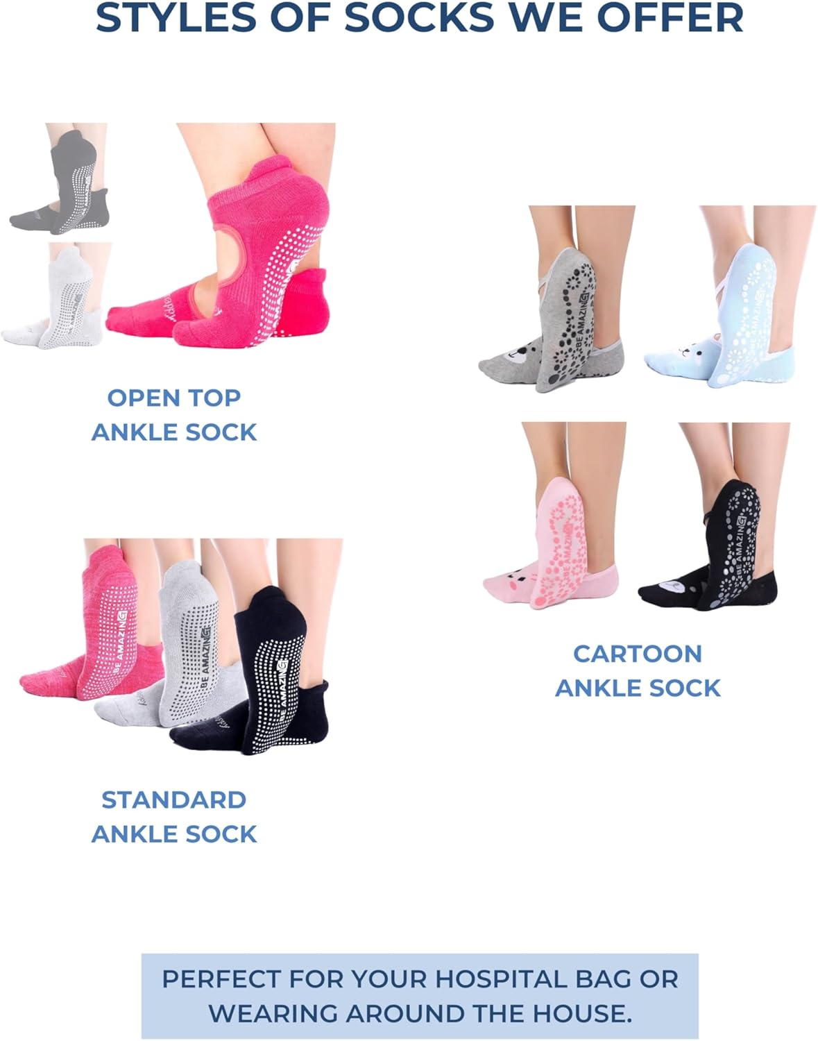 Non-Slip Socks Yoga Barre Pilates Hospital Maternity Sock w/Grips for Women Men - Image 7