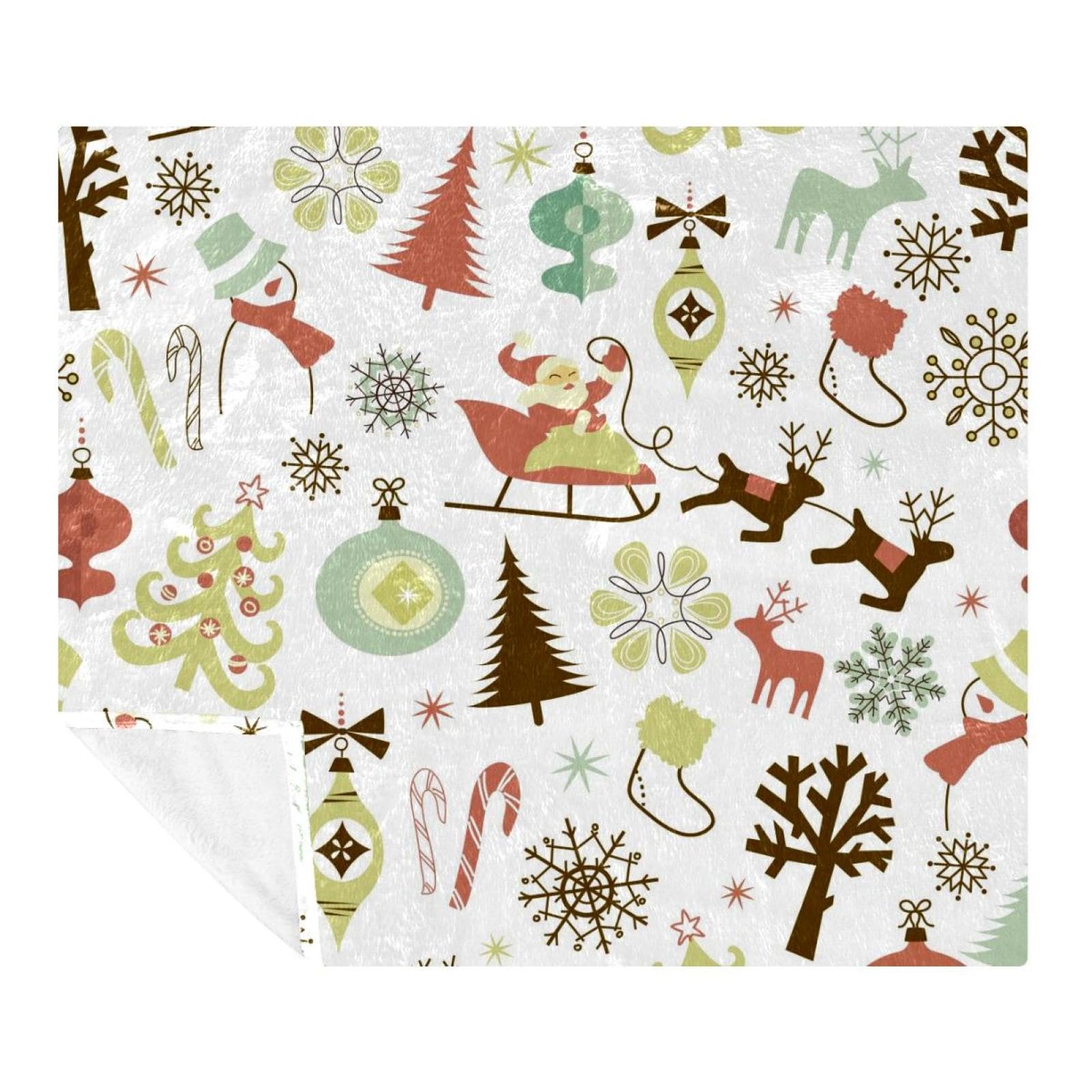 Couverture polaire Noël 150x200 cm en microfibre douce motif traîneau et bonhomme de neige