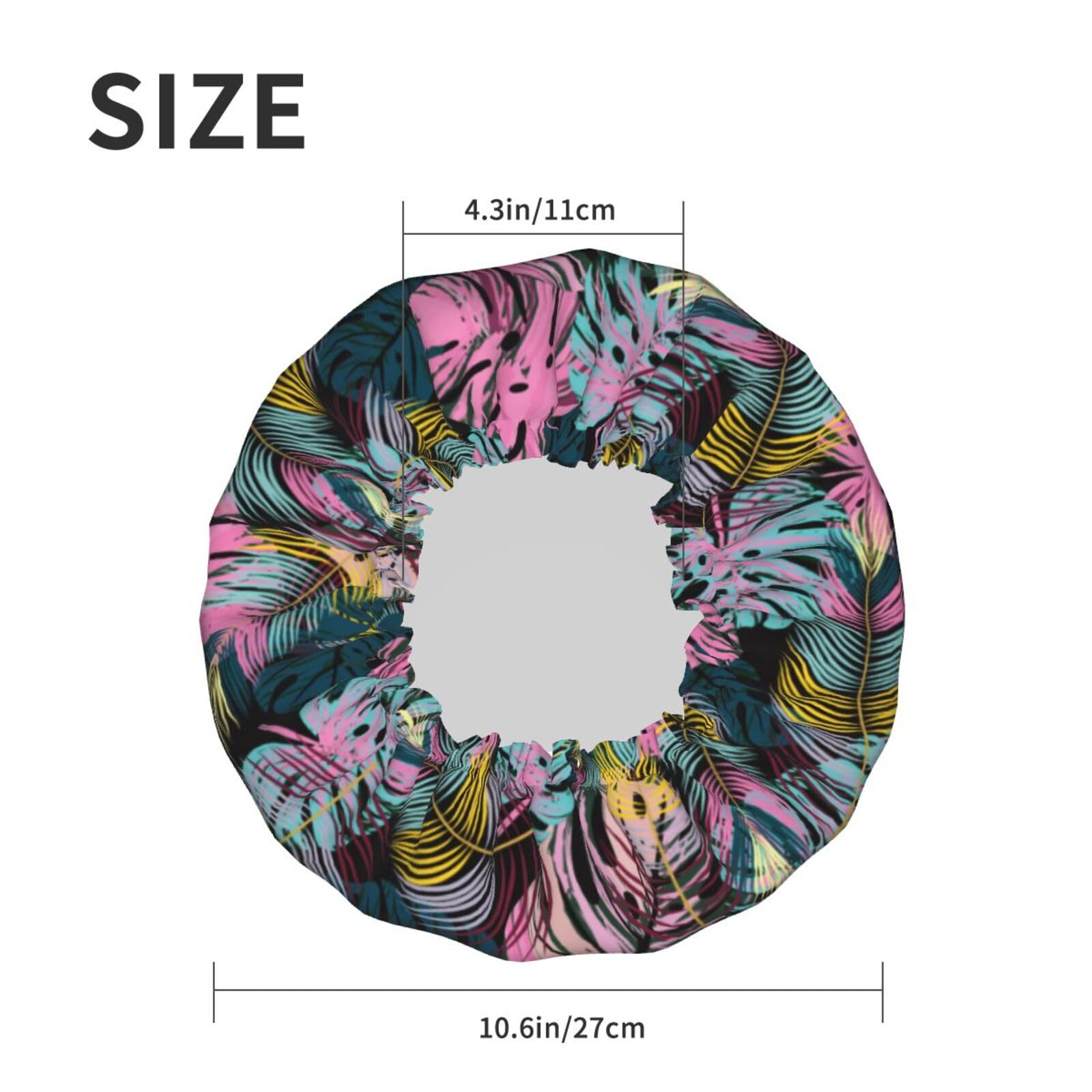 Hair Cap for Shower - Palm tree_AD Double Layer Shower Cap Reusable Waterproof, Large Shower Cap for Women, Hair Cap for Shower with Peva Lining and Elastic Rope