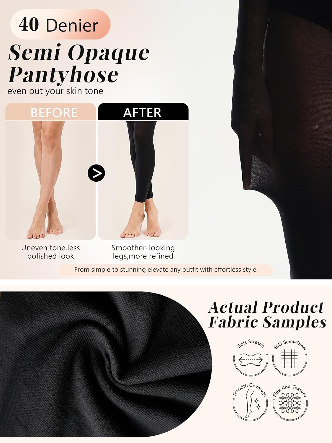 Footless Tights for Women Under Dress, 40D Ballet Dance Tights | Semi Opaque Pantyhose for Women 2 Pairs, Run-resistant Ballet Tights, Tear-Resistant Stockings for Women