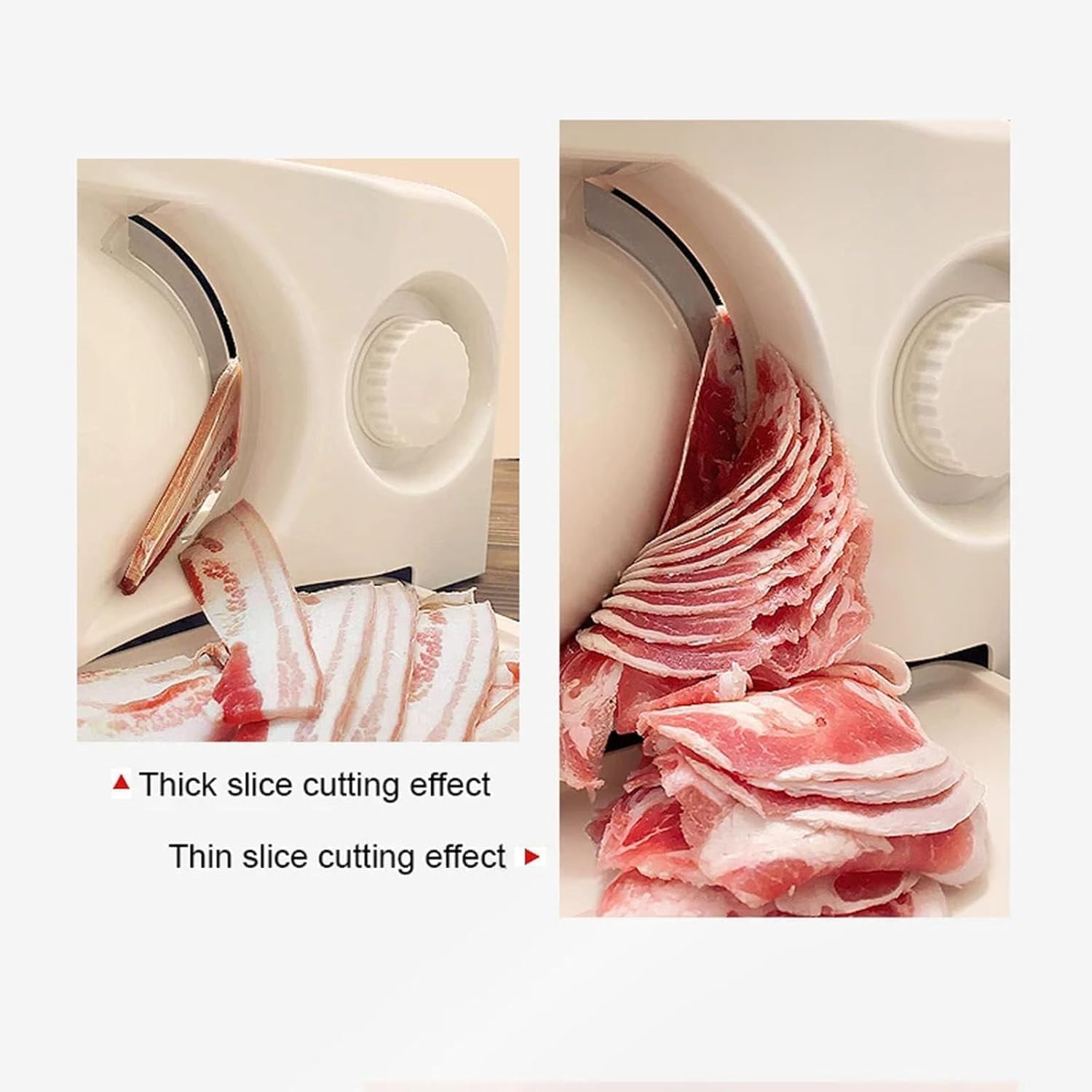 Cortador eléctrico de carne, 150 W con hoja de aleación de acero, grosor ajustable de 1 a 15 mm para delicatessen, queso, verduras, pan y carne de res, diseño plegable para una fácil limpieza y