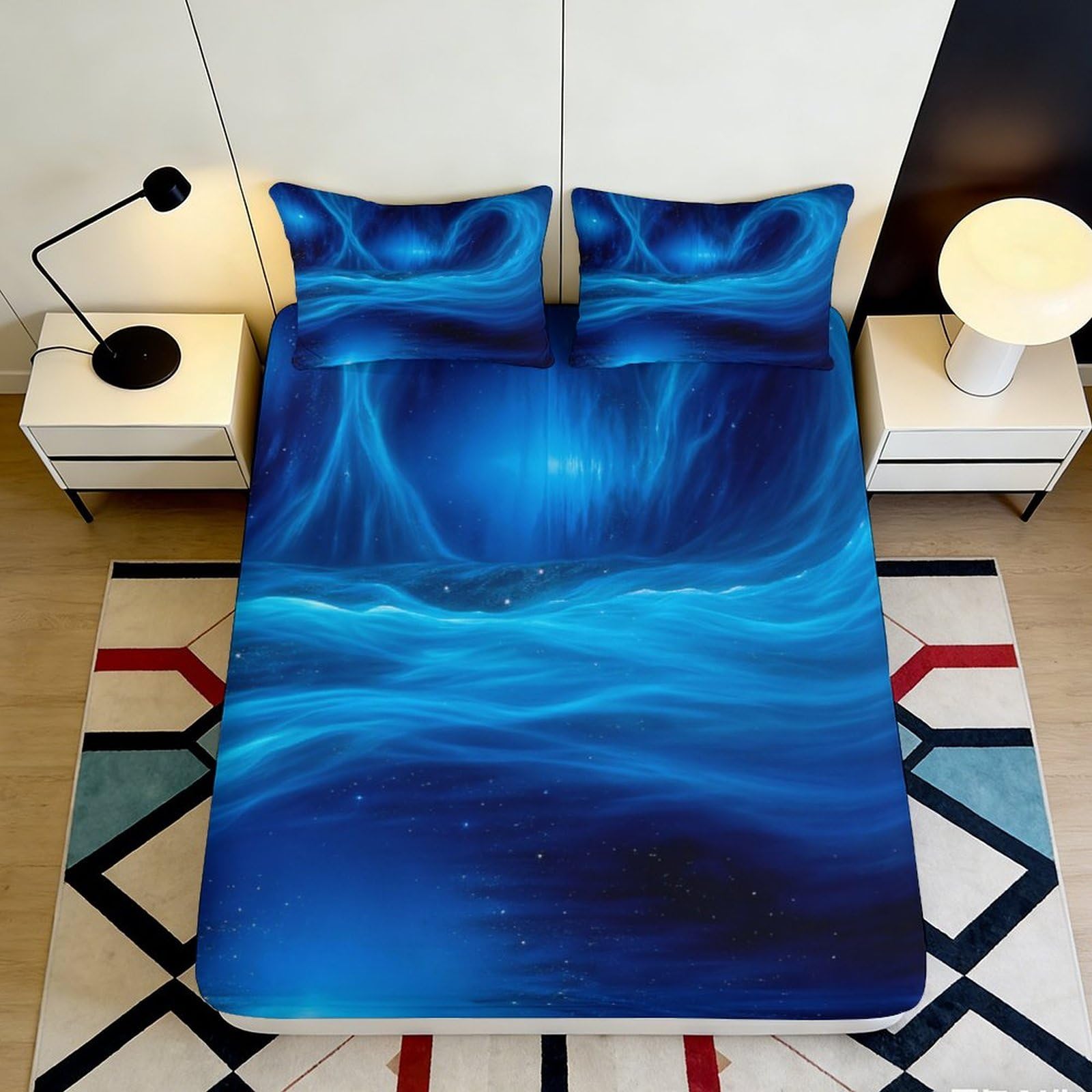 Wtorimpel Style-4 3D Printed Ocean Dream Fitted Sheet Microfiber Deep Pocket Bedding Ocean Mattress Fitted Cover Full Wrap Washable For Adults Teens 200X200x25cm