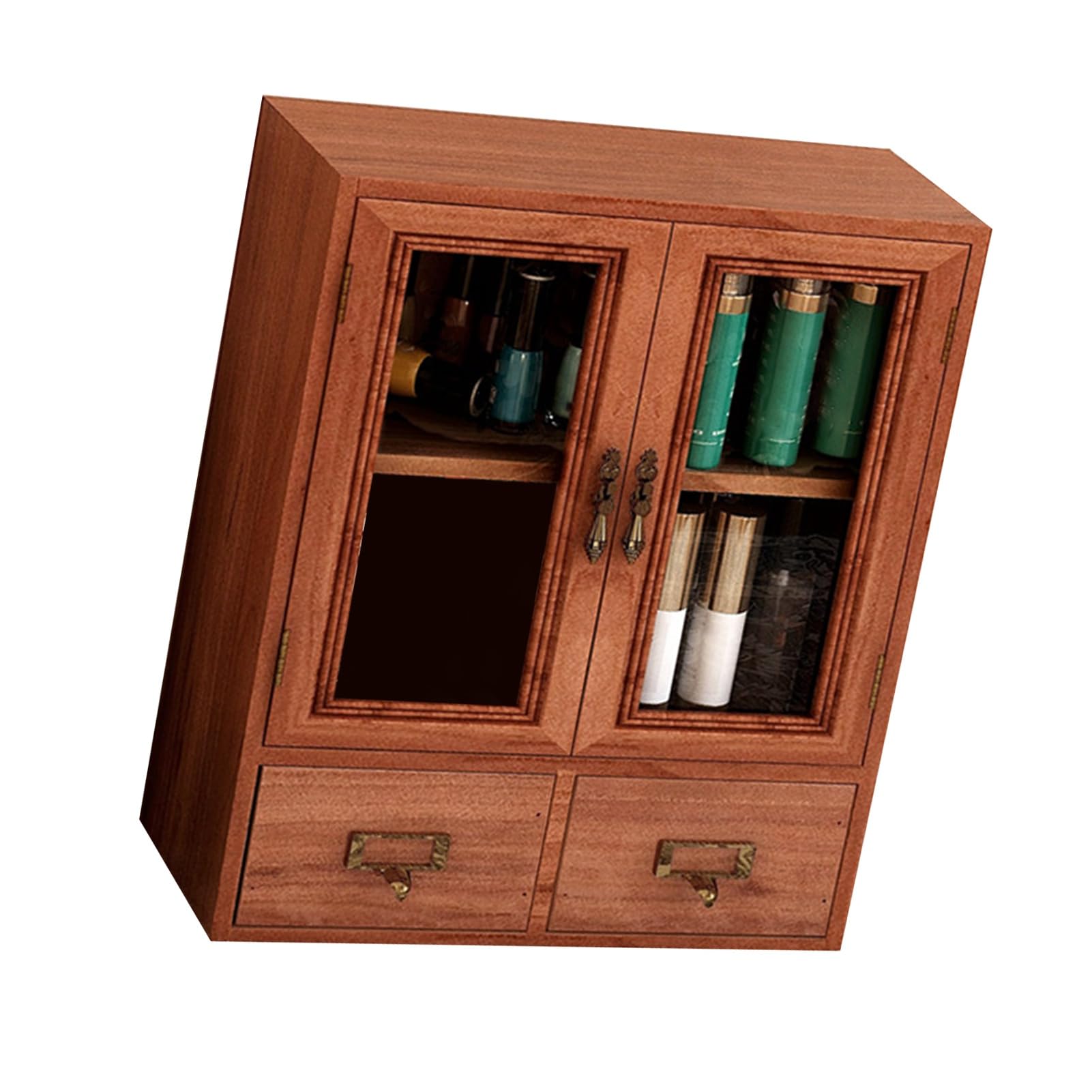 Scaffale da Scrivania retrò in Legno, con Finitura Dipinta a Mano e Grana Trasparente per Organizer da Scrivania per Libri, Profumi e Cosmetici