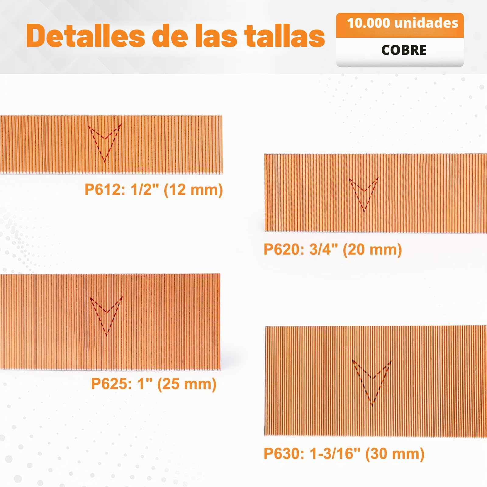 Clavos de cobre KIMSING P620, calibre 23, 10000 unidades/caja, clavos sin cabeza de 20 mm de longitud para clavadoras neumáticas y clavadoras neumáticas