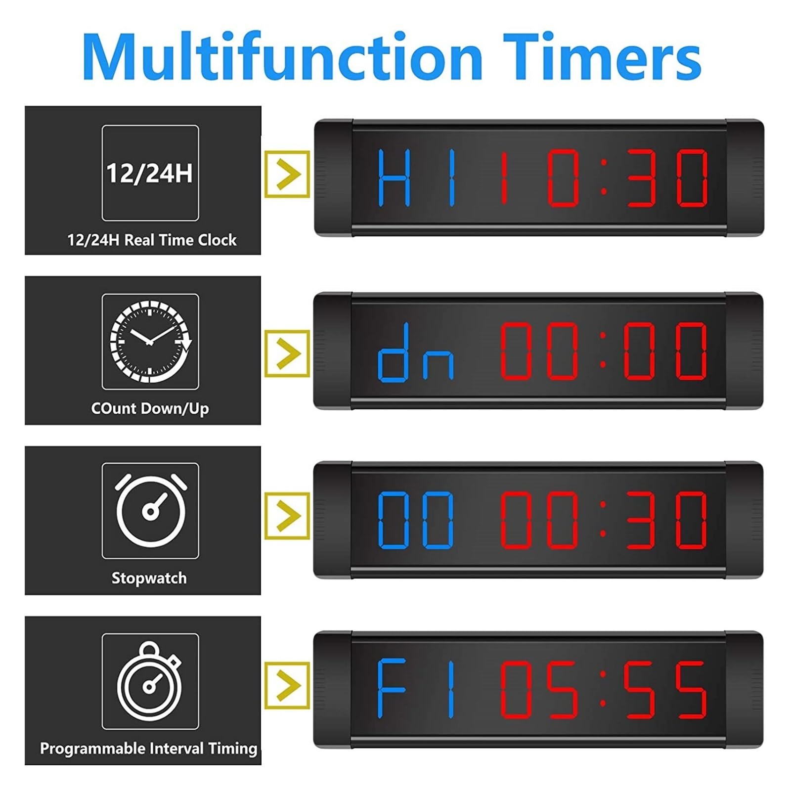 Timer palestra, LED Gym Garage Temporizzazione allenamento fitness Timer intervallo conto alla rovescia(RB2B-1R)
