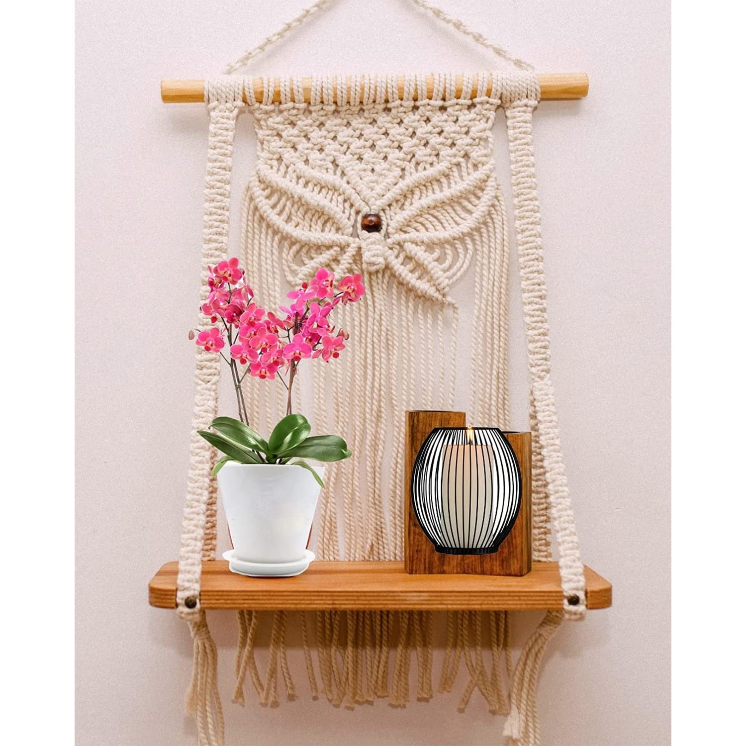 Kaahira Macrame Wall Hanging Shelf Organizer | Boho Decor Tapestry Shelf | Modern Macrame Wall Decor | Housewarming Gift - (12x5x32CM) - Wall Shelf 04-image-23