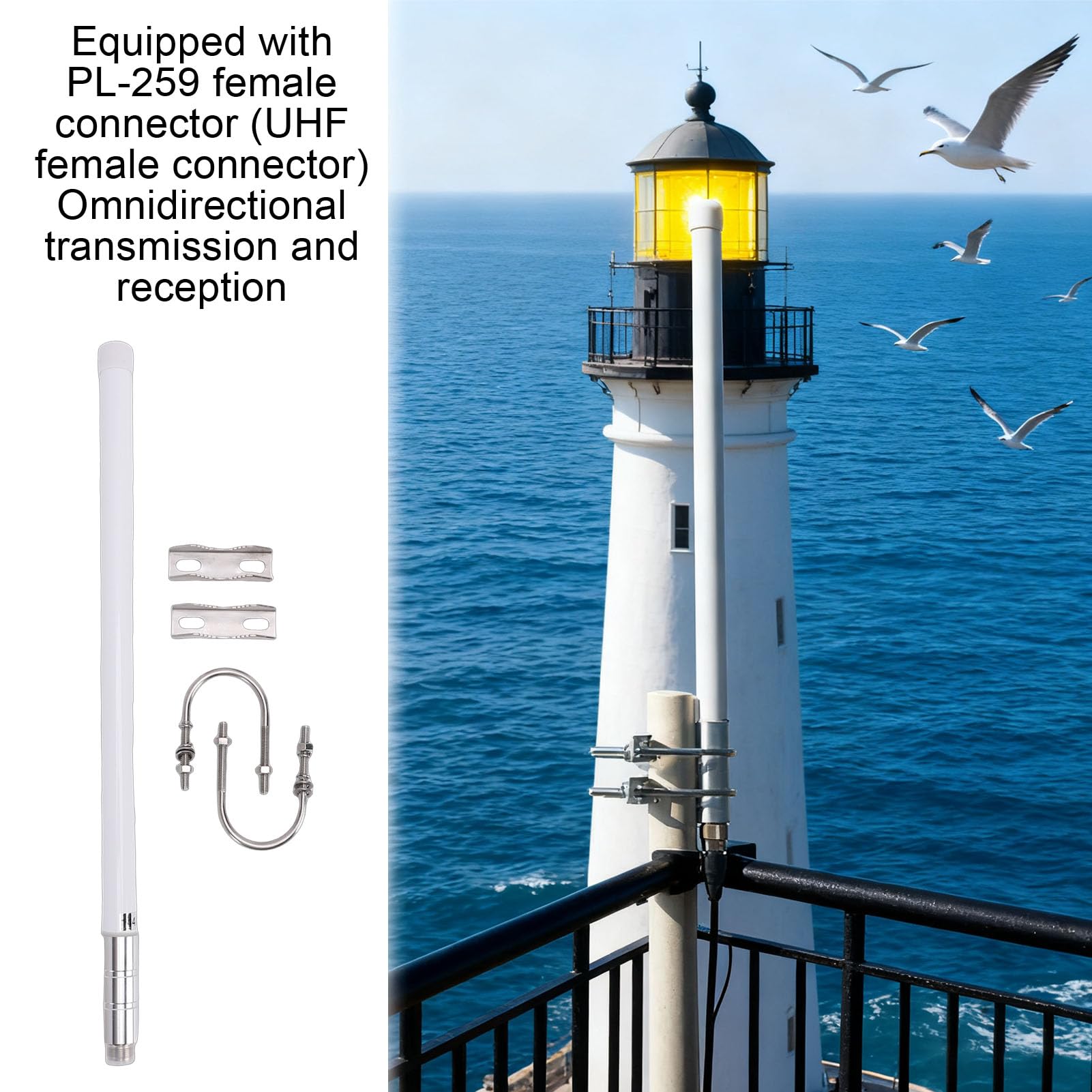 Antena Exterior Aérea de Estación Base de Doble Banda VHF UHF 144/430MHz con Conector Hembra PL-259 para Repetidor de Radioaficionado Transceptor Móvil