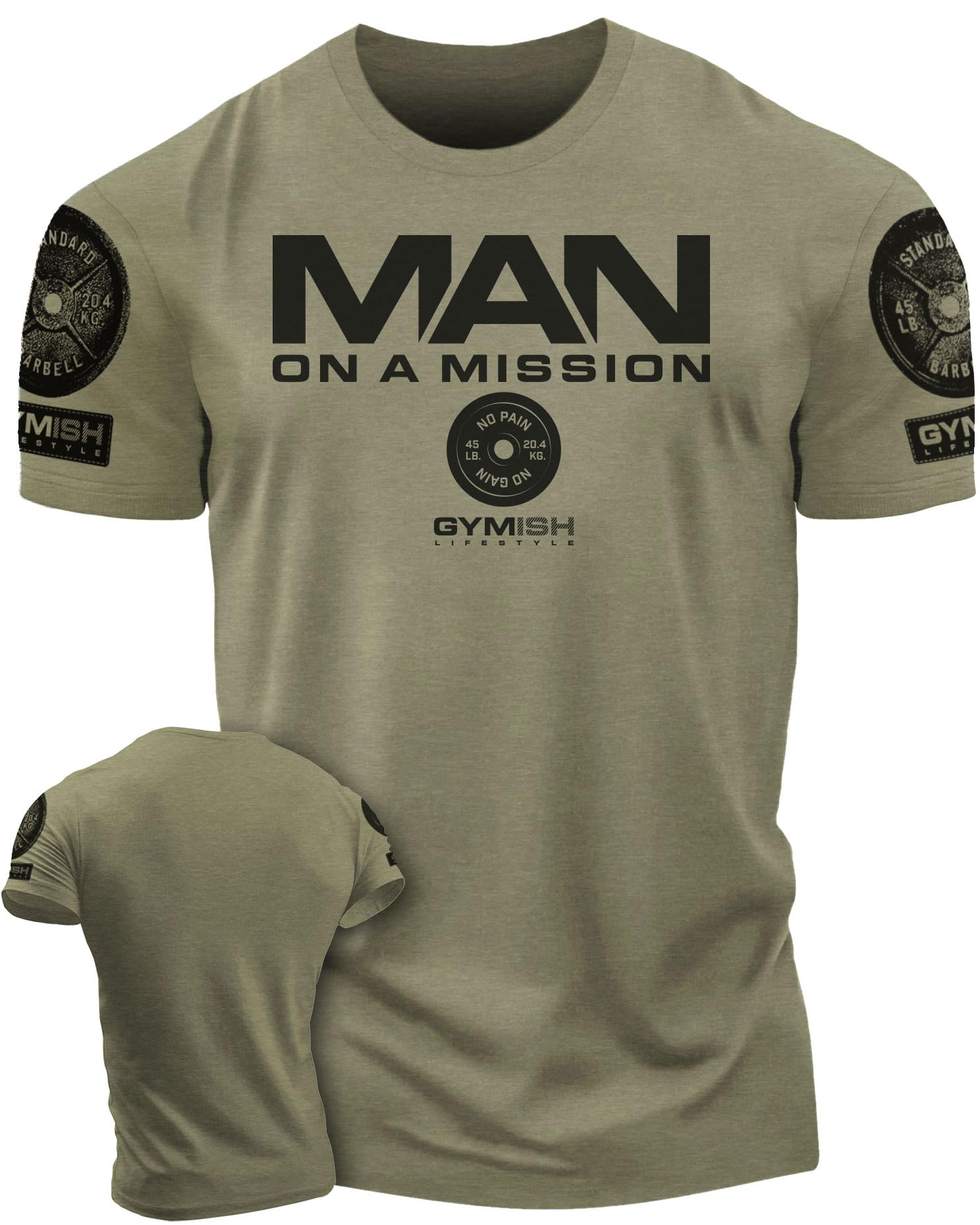 Man on Mission Workout Shirts for Men, Motivational Gym Funny Lifting T-Shirts (Man on Mission Military Green Branded, LG)