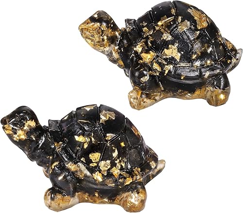 mookaitedecor 2 piezas de estatua de tortuga de cristal de obsidiana negra, figura de tortuga de resina, piedra de bolsillo para decoración del