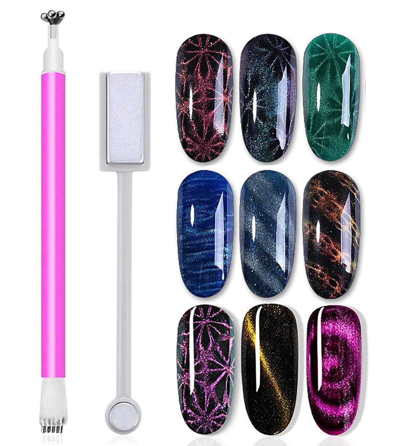 D.B.Z. 2 Pcs 3D Cat Eyes Nail Art Magnetic Pen Set Double Head Magnet Stick Nail Magnet Tool Set Flower Design UV Gel Magic Manicure Tools For DIY&Salon-image-20