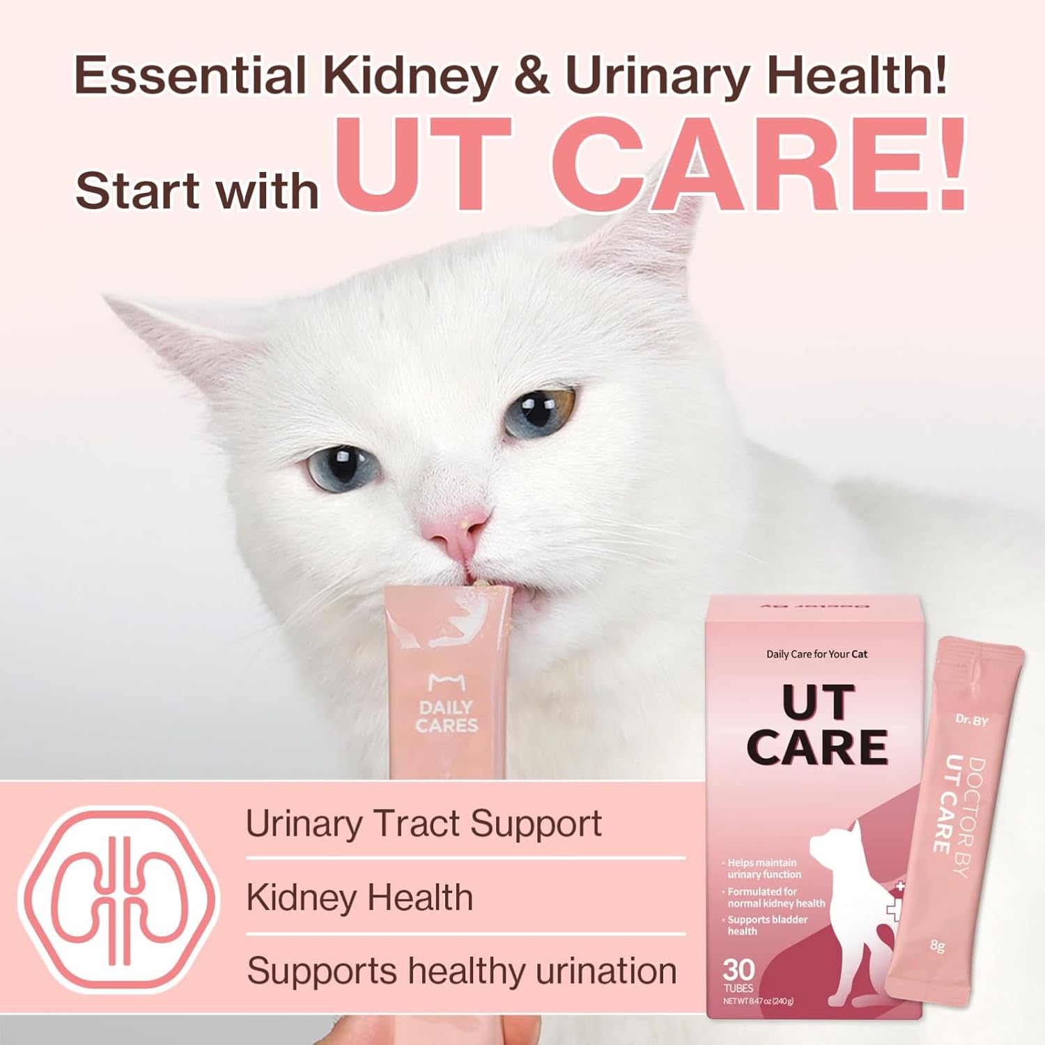 Doctor By UT Care Cat UTI Kidney Support Urinary Supplement Cranberry Treatment for Cats Renal Health with Pacran, Quercetin, Taurine lickable Formula Individually Packaged (1 Pack)