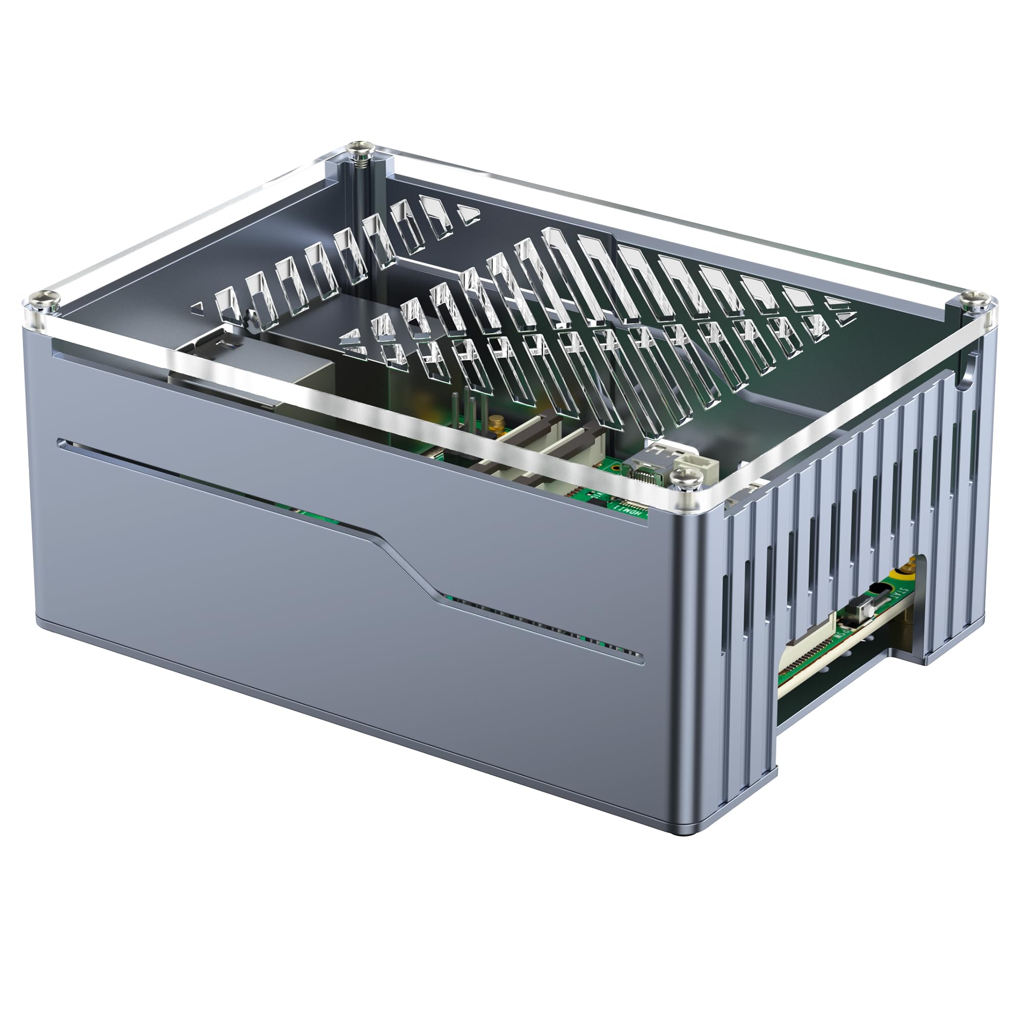 Miuzei Raspberry Pi 5 obudowa Support Top PCIe M.2 NVMe SSD Hat i Active Cooler Metal Aluminium Case for Raspberry Pi 5 4 GB/8 GB obsługuje X1001 X1000 X1000 X1003 Hats Gray