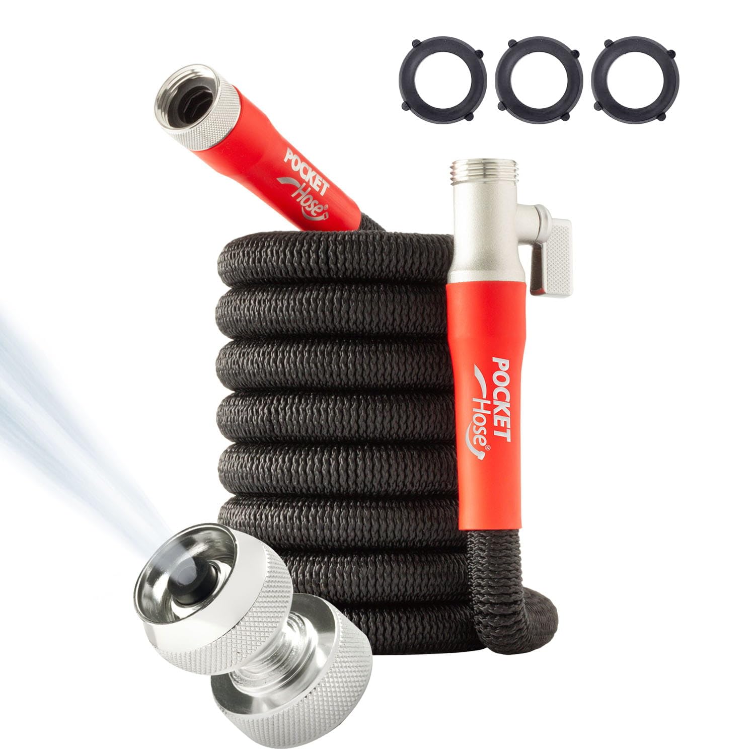 Pocket Hose Silver Bullet 2.0 Expandable Garden Hose 25-FT with Turbo Shot Nozzle, AS-SEEN-ON-TV, Lead-Free, Solid Aluminum Connectors, Easy On/Off Valve, Kink-Free, Leak-Proof