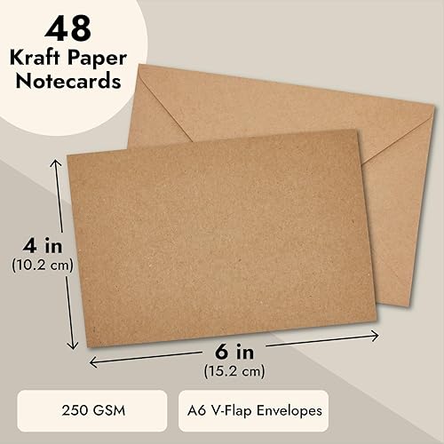 Miniatura 3 de Sustainable Greetings Paquete de 48 tarjetas y sobres de papelería en blanco de 4 x 6 pulgadas, tarjetas en blanco imprimibles de color marrón a