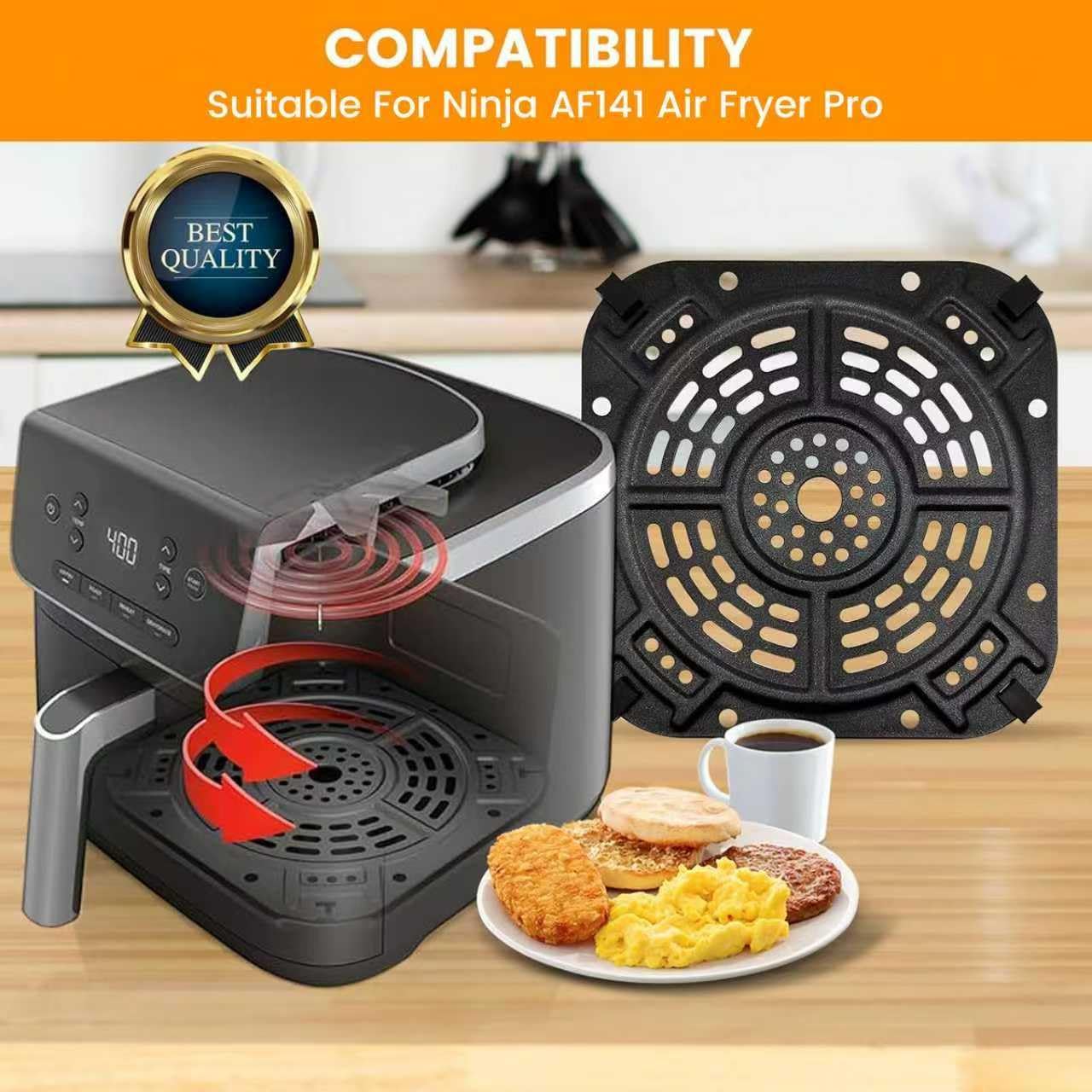 Air Fryer Replacement Parts for Ninja AF141 Air Fryer Pro 4 in 1 AF142 Air Fry Max 5 in 1 5 QT, 8.43''×8.43'' Air Fryer Tray Accessories Grill Crisper Plate Grill Pan Rack, Dishwasher Safe