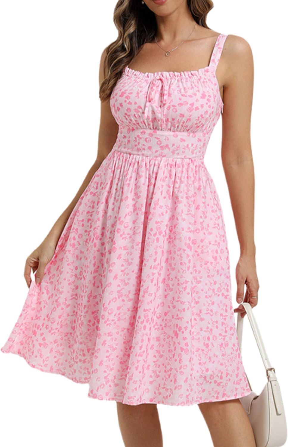 Belle Poque 2026 Summer Floral Dress for Women Midi A Line Sundress Cute Milkmaid Dress with Pockets