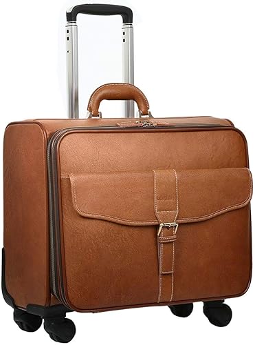 Miniatura 2 de Leathario Maleta con ruedas de cuero para laptop, maletín con ruedas, Marrón, XL