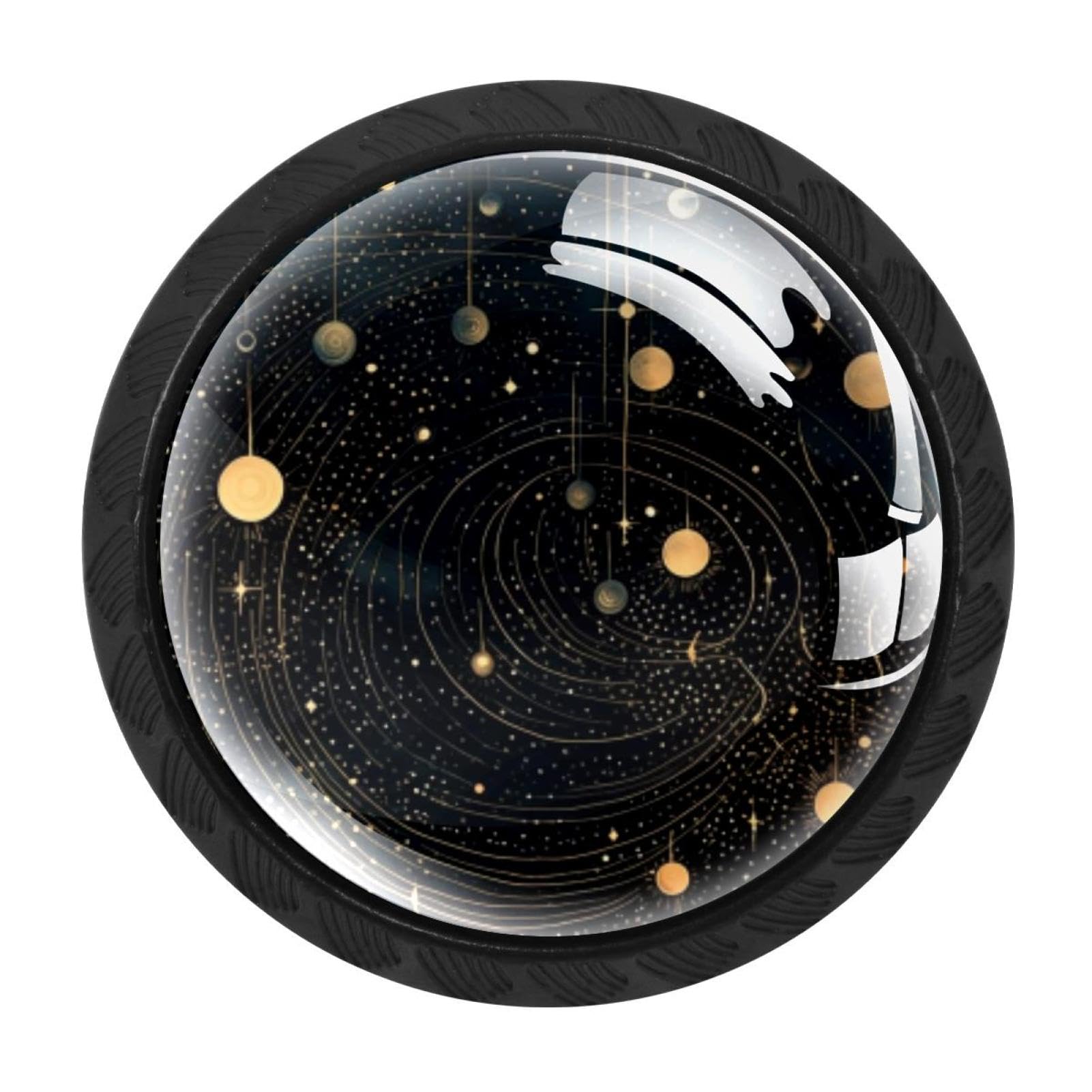 CHENZZZZ 4 Pieces Planet Star Drawer Knobs, 35mm Black Kitchen Cabinet Knobs, Drawer Pulls and Knobs, Glass Cabinet Hardware Single Hole Knob for Cabinets and Drawers Round