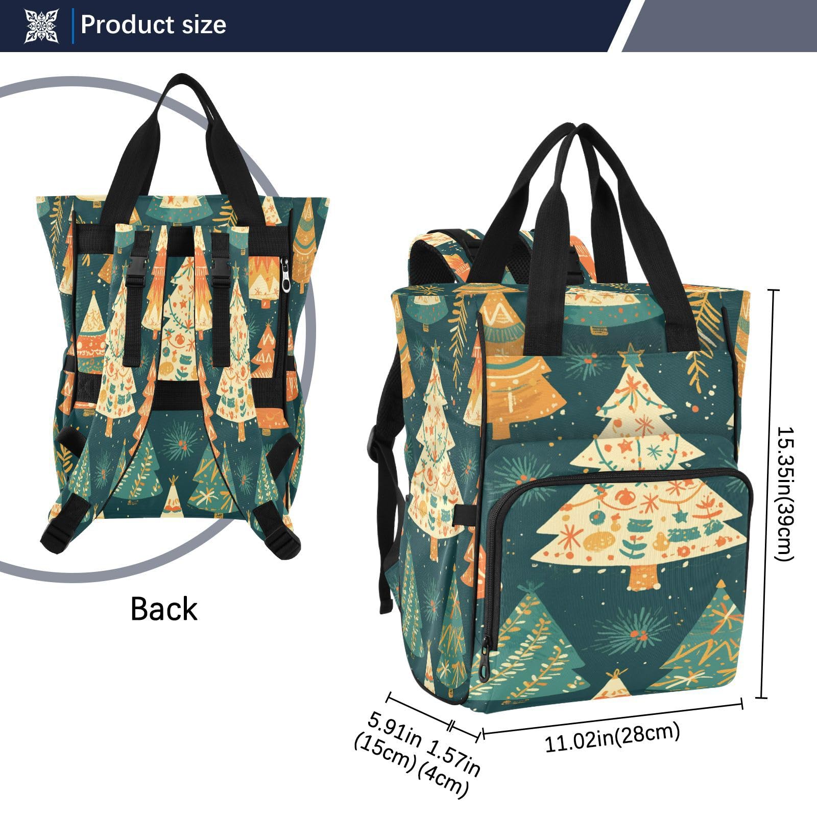 ÁRboles Dorados Vacaciones Festivas Mochilas de Pañales para Gran Capacidad Pañal Bolso Mochila para Viajar al Aire Libre Mamá y Papá