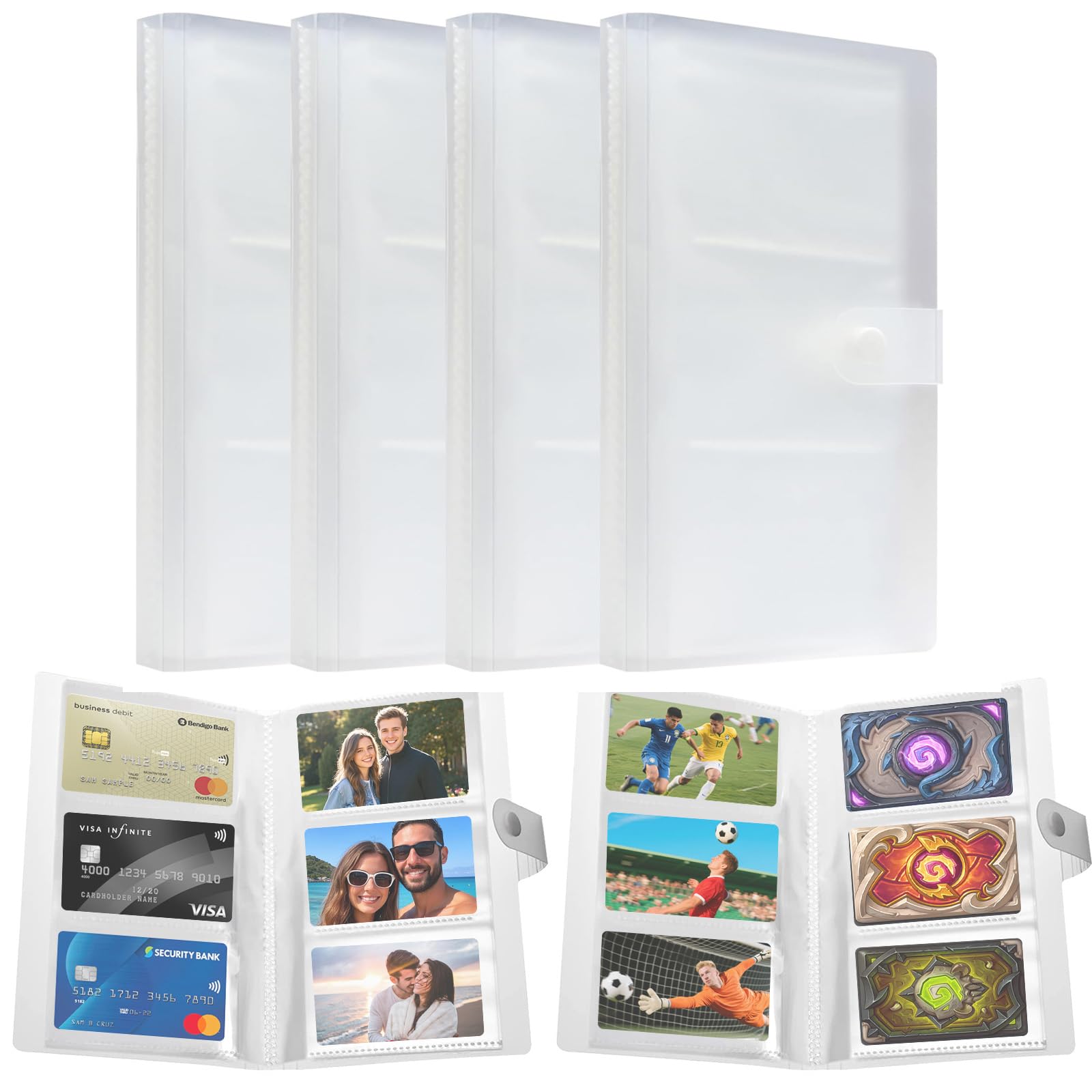 Axinost Transparent Trading Card Albums Four Books, 20 Pages Each, 480 Pockets Trading Cards, 80 Pages Per 6 Pocket (9 X 6.5 Cm) Empty Collector's Folder, Card Holder With Waterproof Book