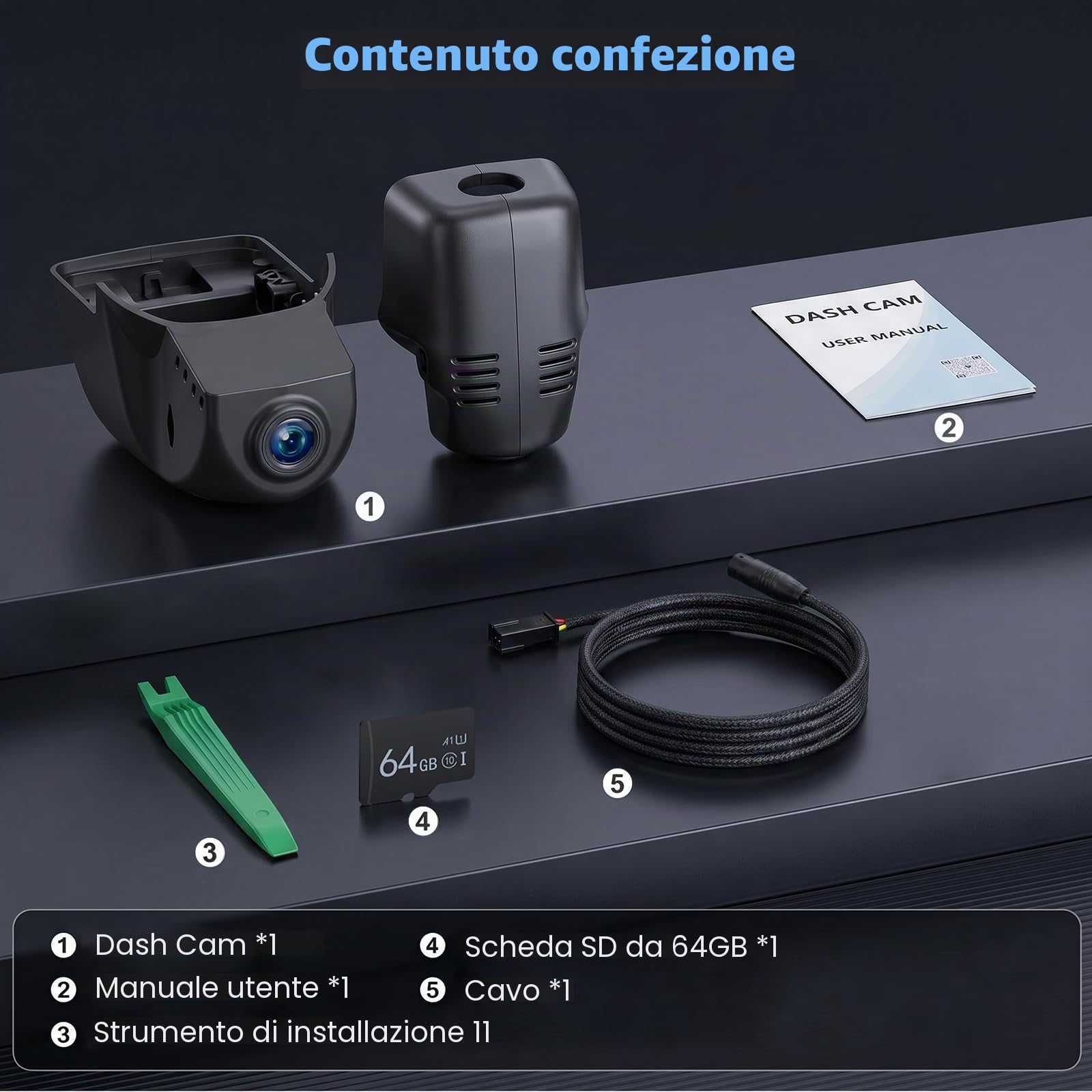 Dashcam 4K Compatibile con VW Tiguan 2018-2024, Videocamera per Auto 2160P con WiFi, Sensore G, Registrazione in Loop, Dash Cam per Auto con Grandangolo da 150°, Plug&Play, Scheda da 64 GB