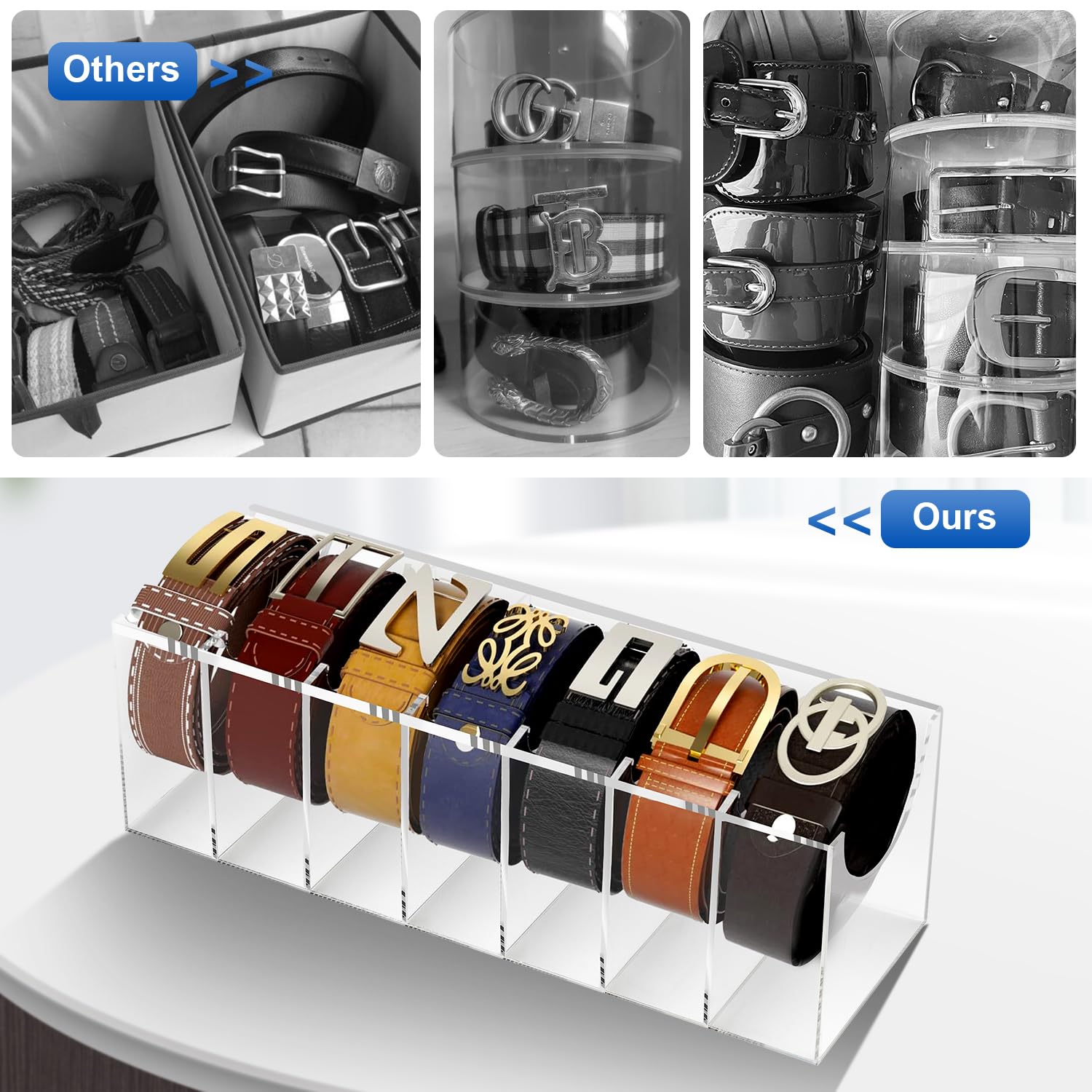 Organizer per cintura in acrilico, a 7 scomparti, per cintura, per armadio e cassetto, vetrina per cintura, organizer da parete (7 griglie)