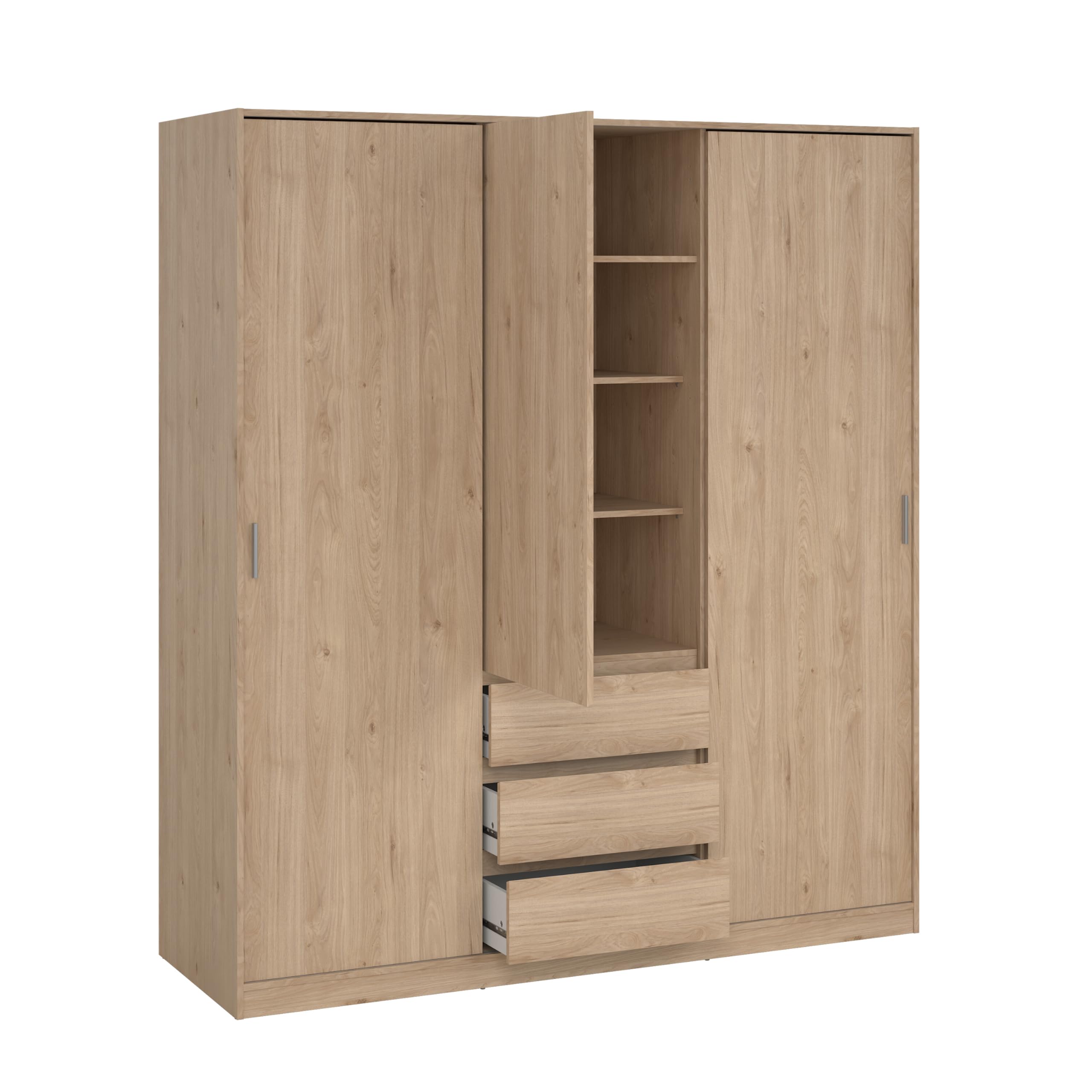 AVANTI TRENDSTORE Pollein Armadio a 2 ante scorrevoli 1 anta battente 3 cassetti legno laminato 177x200,4x60 cm