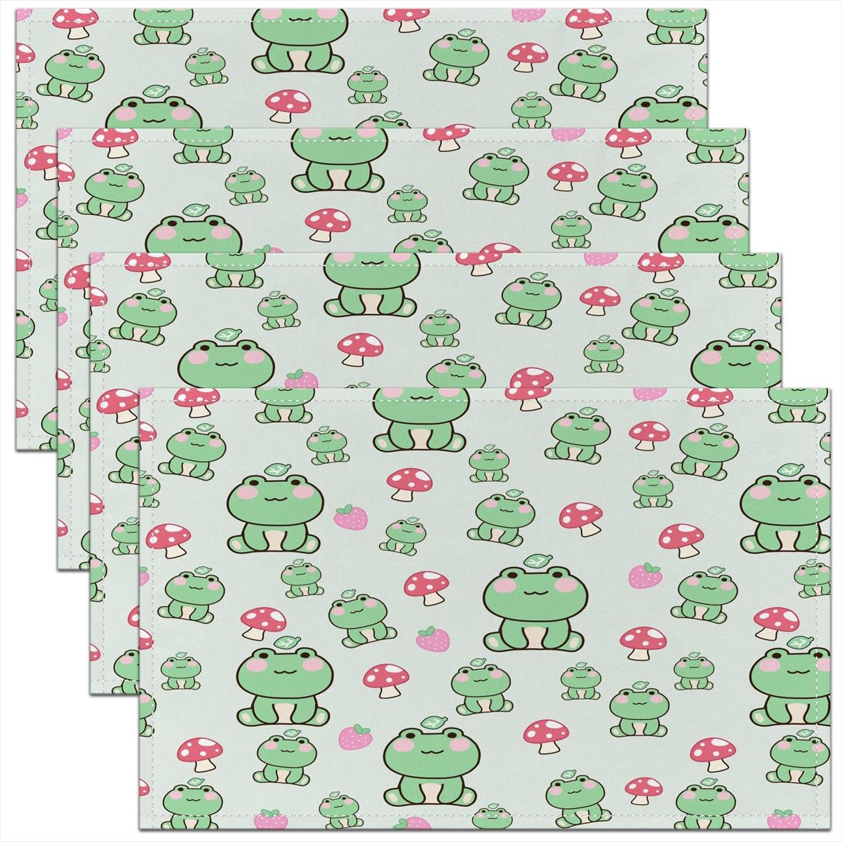 Cute Mushroom Frog Placemats Set of 4 45X30cm Kawaii Animals Fungus Table Place Mats Decor Wild Mushroom Stuff Placemat for Kitchen Dining Table Decor Indoor Outdoor