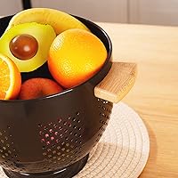 Vista 71 de Colador de metal con mango de madera y base estable, cesta coladora de cocina de acero con recubrimiento en polvo para escurrir pasta, verduras