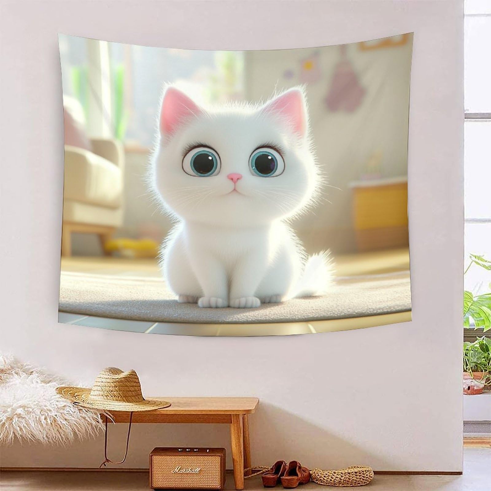 Couverture murale 3D chat mignon tapisserie murale et tenture en polyester