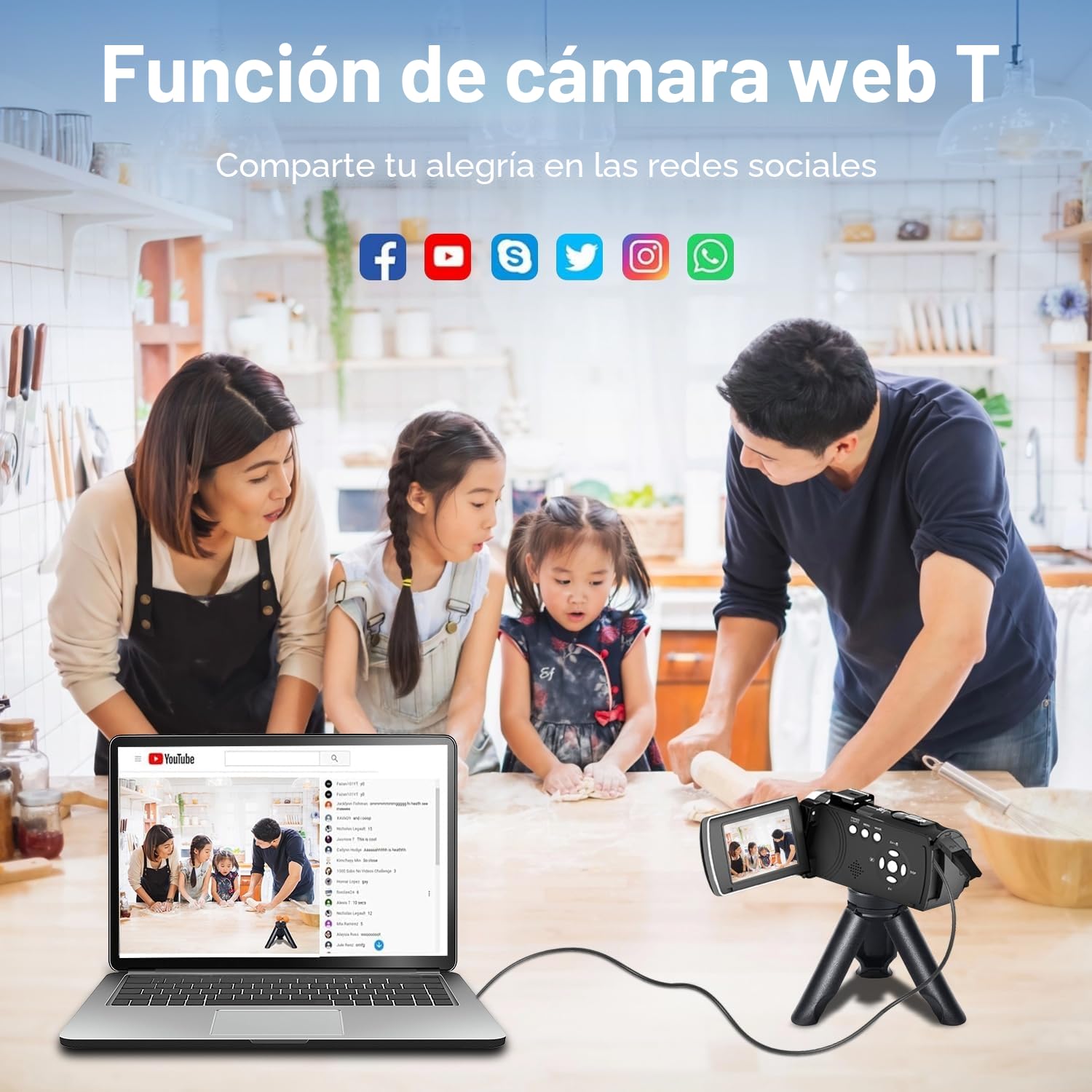 Cámara de vídeo 4K 64MP Videocámara 18X Digital Zoom Camara Video, 3" 270° giratoria Pantalla Vlog Cámara para Youtube, Camcorder Video Camera con Tarjeta SD de 32 GB, Remoto, Batería
