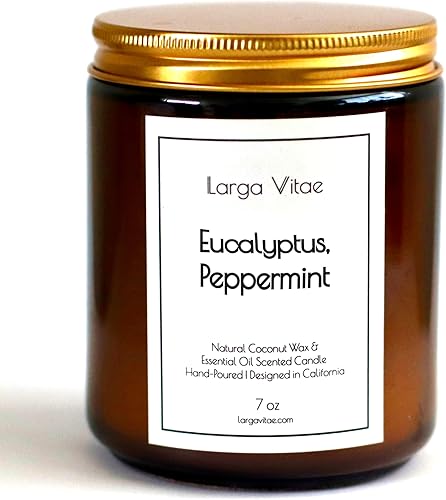 Vela de aceite esencial de eucalipto natural, menta para aromaterapia, segura para personas y mascotas, fabricada con cera de coco vegana orgánica