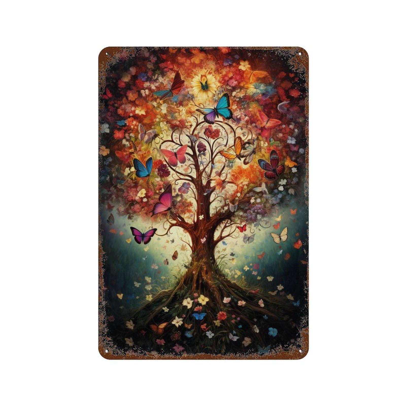 Colorful Butterfly Garden-11 Weathered Tin Sign 11.8"x7.9", Rustic Home Decor for Garage, Pub Or Kitchen