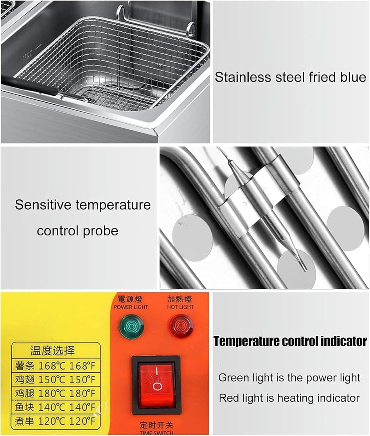 Electric Deep Fryer, Commercial Stainless Steel Deep Fryer Machine with Adjustable Timer and Temperature Knob for Home Kitchen Restaurant,10L+10L