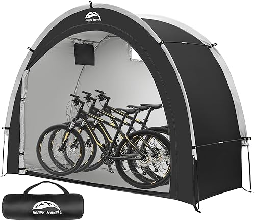 Miniatura 7 de Happy Travel Cobertizo de almacenamiento de bicicletas, 7 x 5 pies, grande, impermeable, para exteriores, con ventana para bicicletas de 45,
