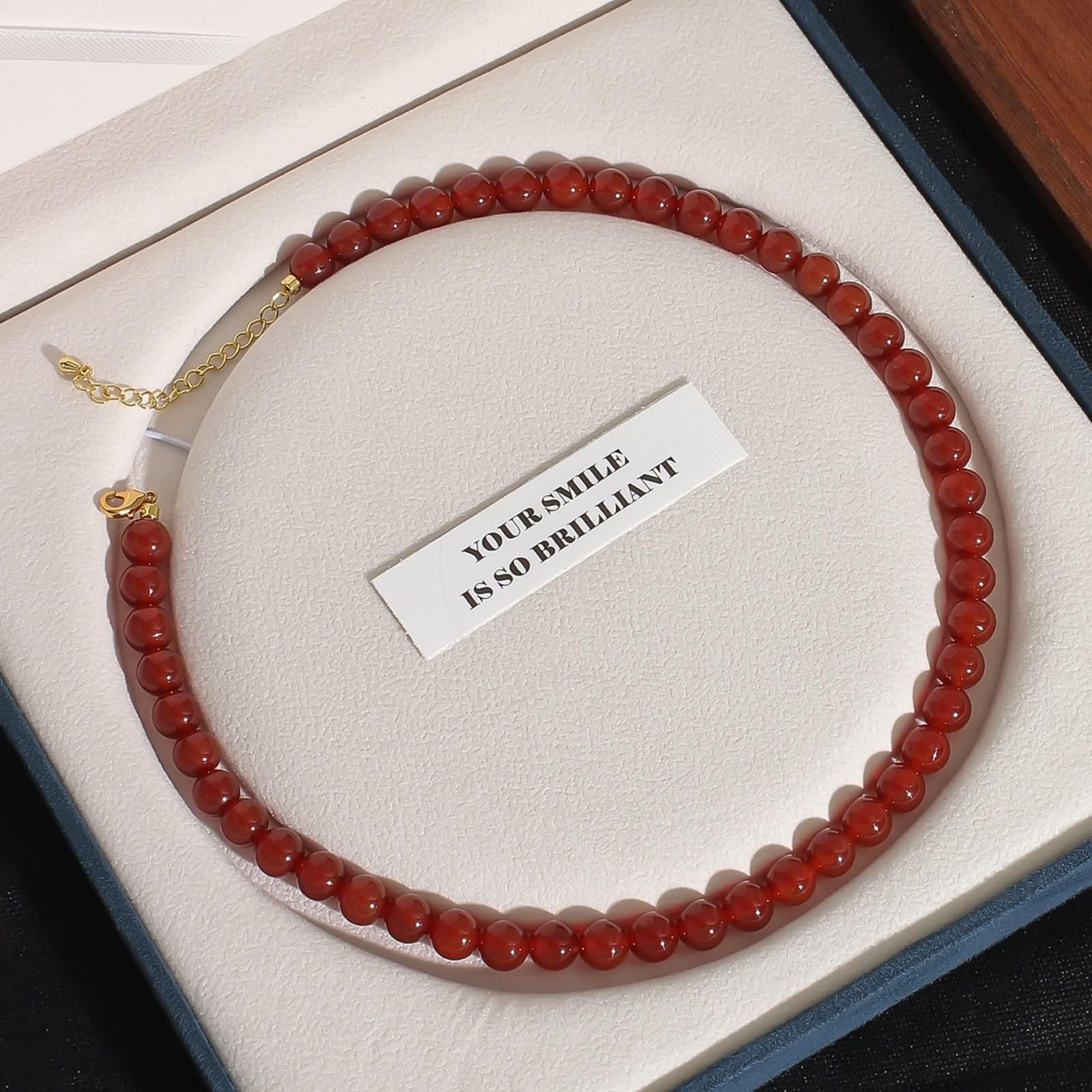 Collana Placcato Oro Donna, Collana Lunga Moda Oro Rosso Agata Agata Elegante Moda per Compleanno