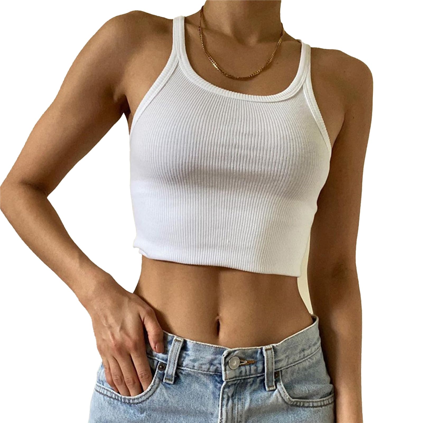 Okaywork Camisetas Tirantes Mujer sin Mangas Mujer Camisetas Tirantes Top Verano Básica Blusas Sexy de Punto Acanalado Camiseta U Algodón