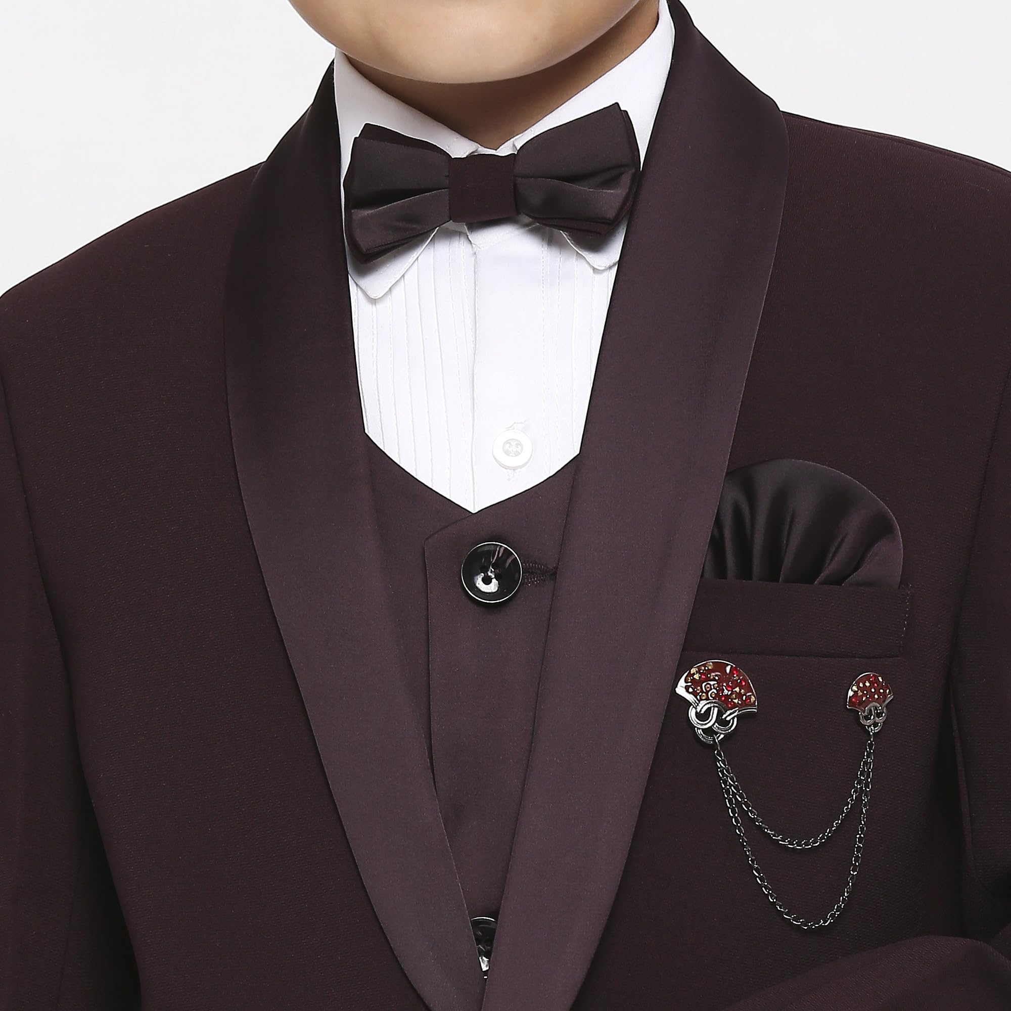 KIDS ISLAND Boys Wine 5 Pcs Coat Suit | KI_076_7605_MRN_4 2