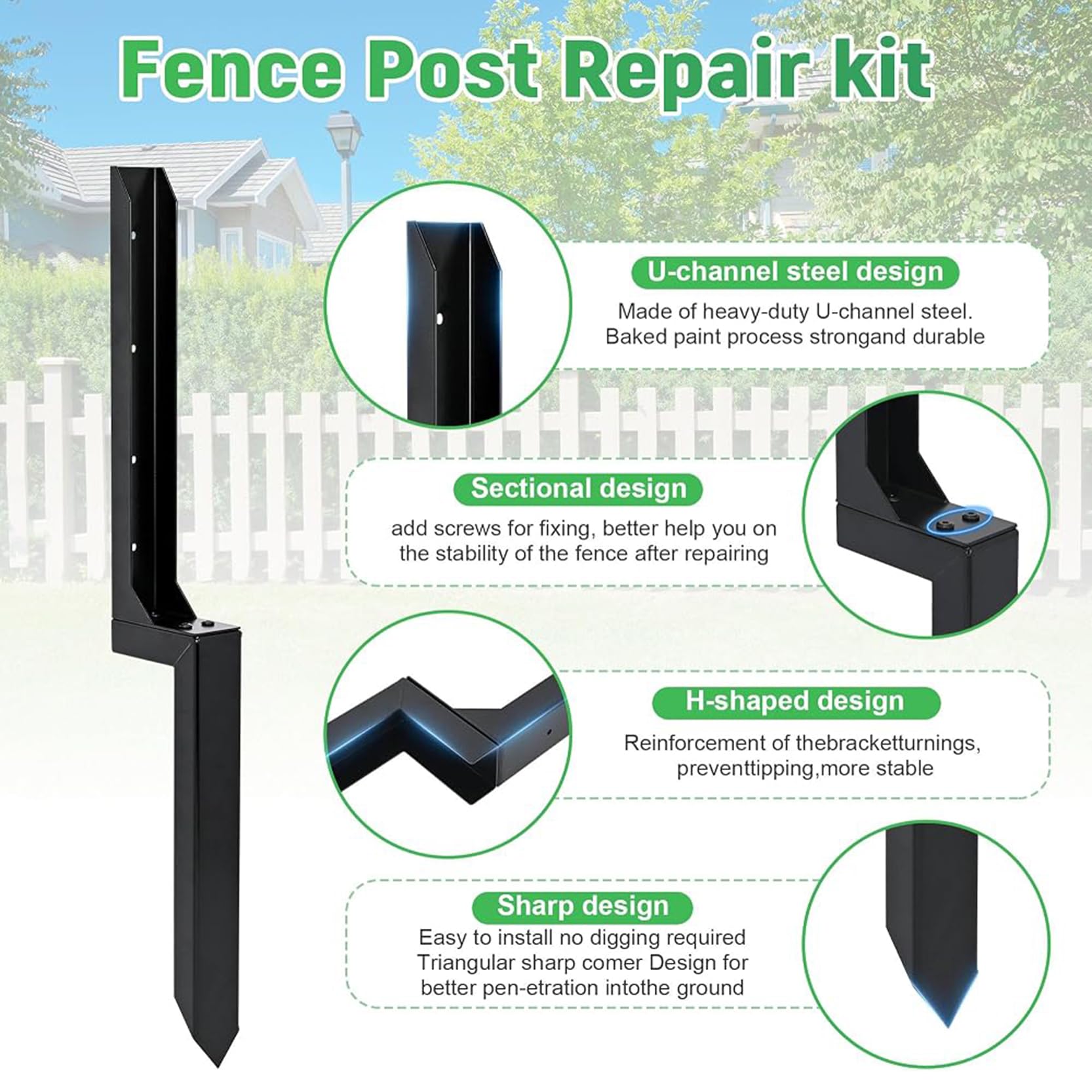 Kit de Reparación,Paquete de 4 Estacas de Anclaje Resistentes y Engrosadas para Terrazas Buzones,Estaca de Tierra Sin Excavación para Postes de Madera Inclinados o Rotos