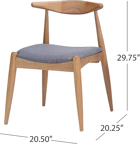 Miniatura 3 de Sandra Grey set de 2 sillas modernas, para comedor, estilo mediados de siglo, de tela color gris y madera de nogal.