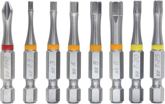 711L 8 PCS of 50mm 1/4" Hex Bits Color coded I 8 Pieces S2 Steel Philips Torx Hex Screwdriver Tips I EDC Tool Set ...